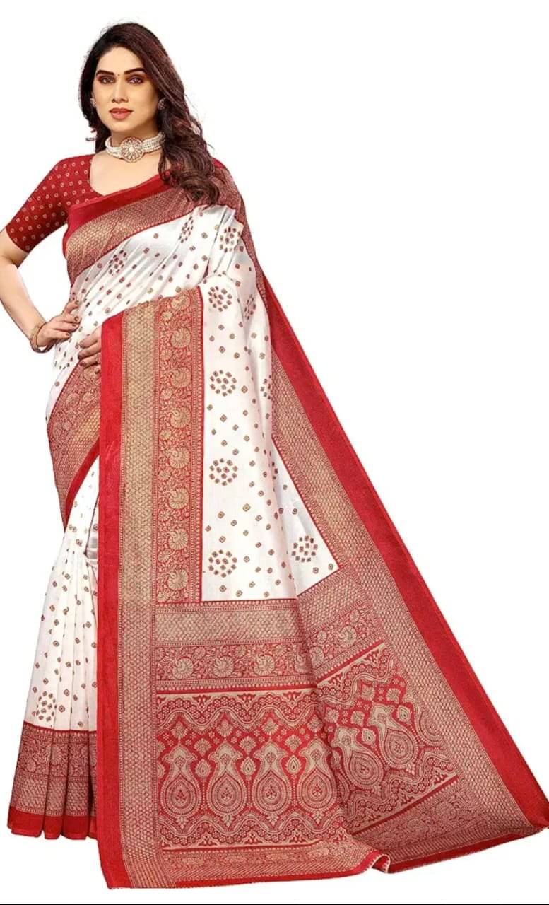 ANNAPURNA CREATION Art Silk Printed Saree With Unstitched Blouse Piece ( Red ) ANNAPURNA CREATION Art Silk Printed Saree With Unstitched Blouse Piece ( Red )