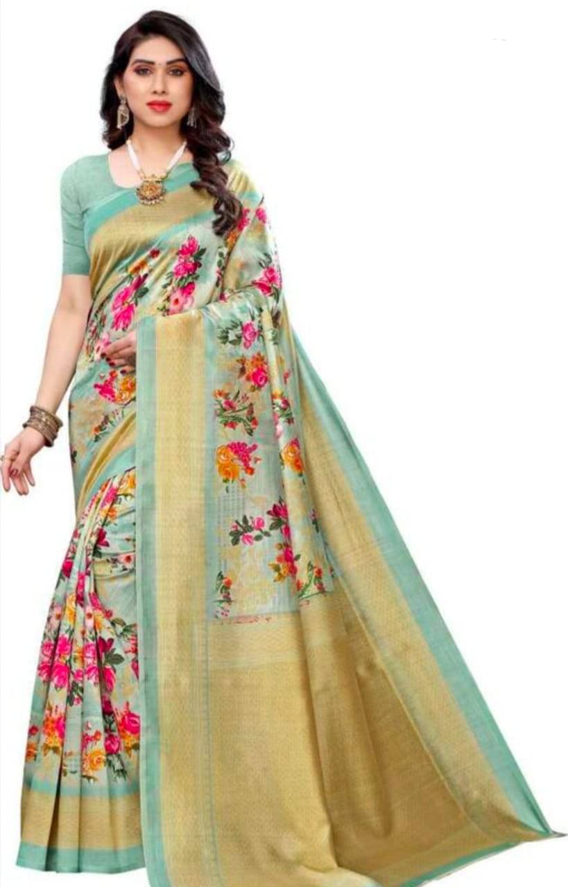     			ANNAPURNA CREATION Art Silk Printed Saree With Unstitched Blouse Piece ( Green )