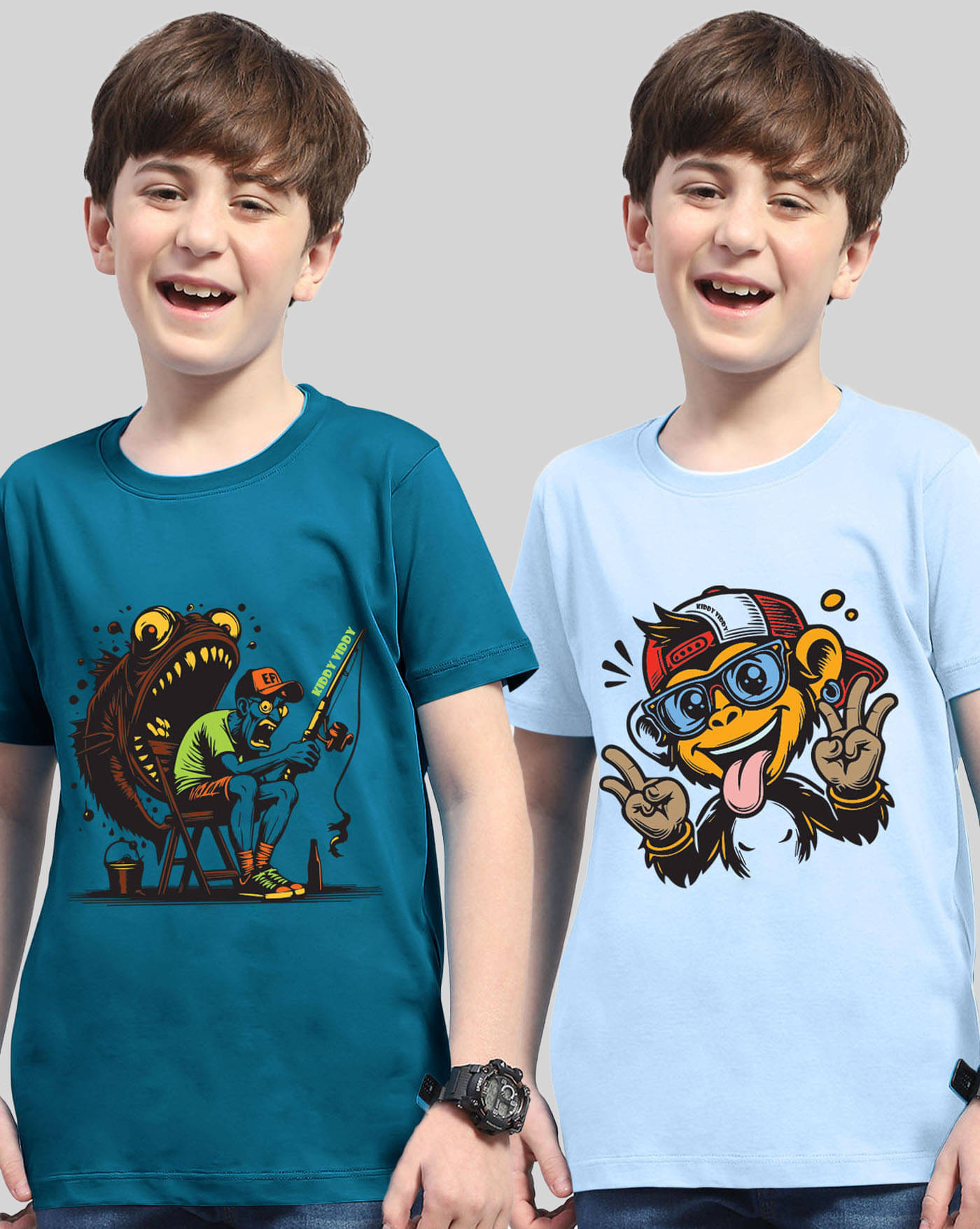     			AUSK Pack of 2 Boys Cotton Blend T-Shirt ( Teal )