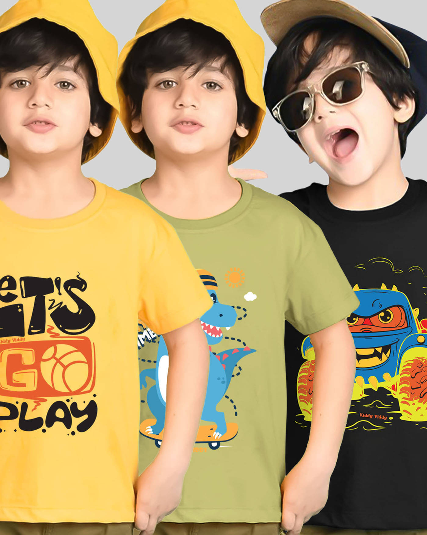     			AUSK Pack of 3 Boys Cotton Blend T-Shirt ( Yellow )