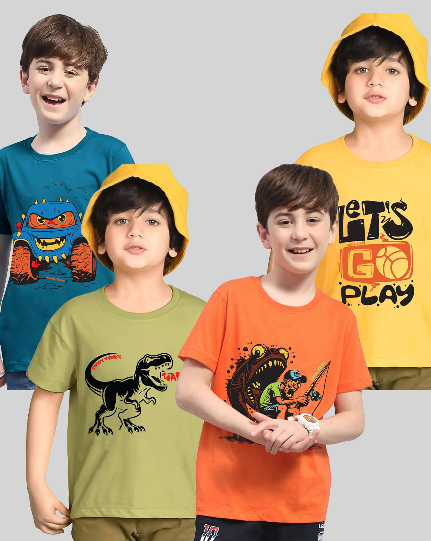     			AUSK Pack of 4 Boys Cotton Blend T-Shirt ( Yellow )
