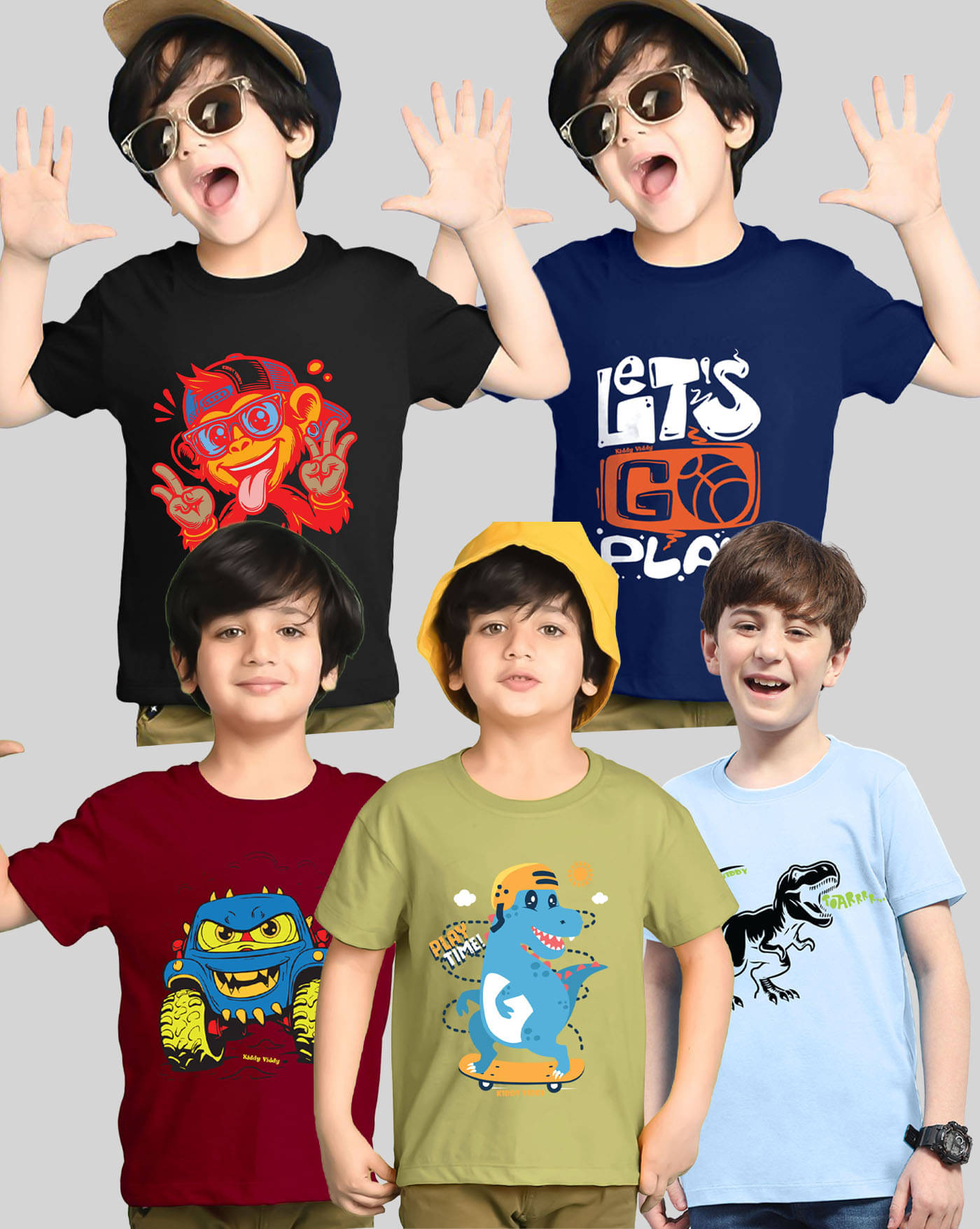     			AUSK Pack of 5 Boys Cotton Blend T-Shirt ( Navy Blue )
