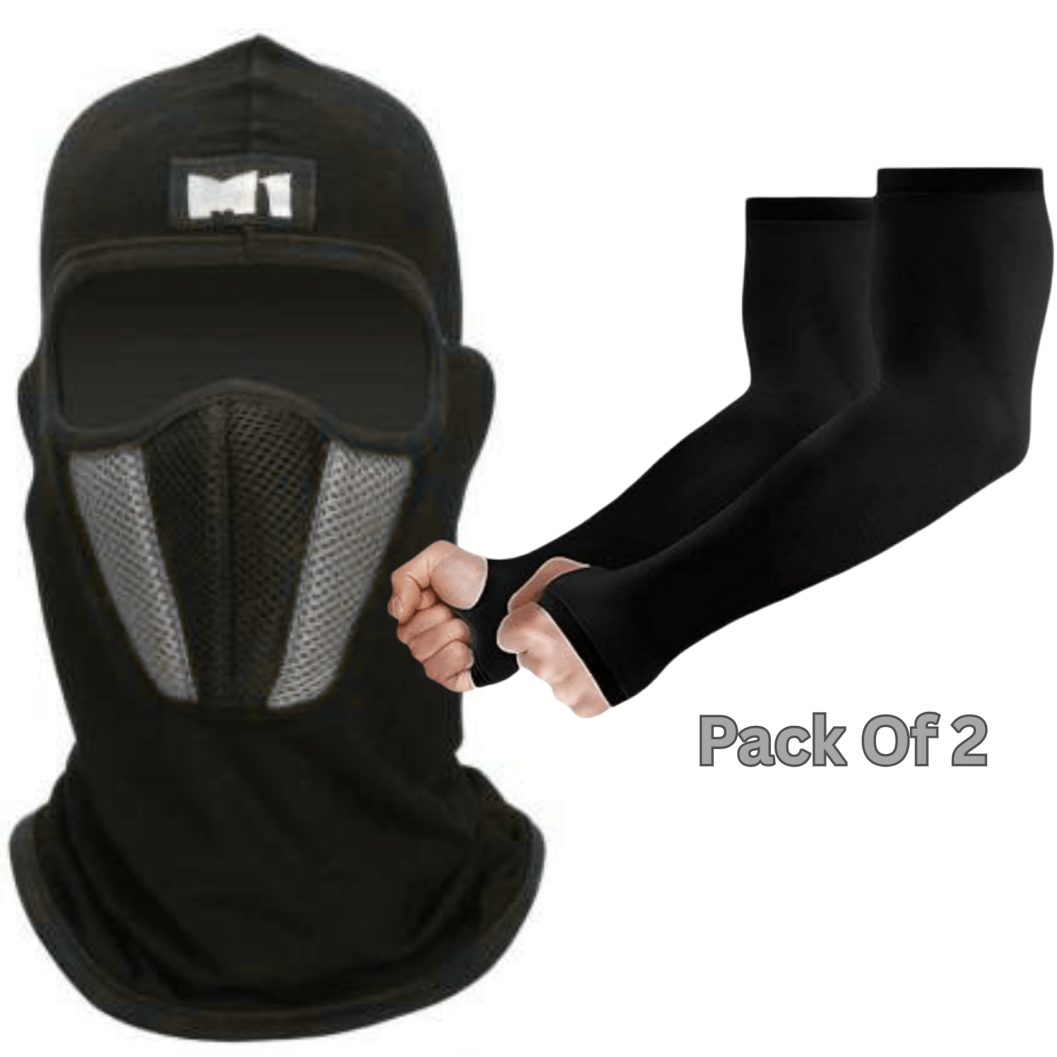     			Aksmit ( Pack Of 2 ) M1 Full Face Cover Balaclava Protection Filter Plain Mask With UV Protection Arm Sleeve Unisex