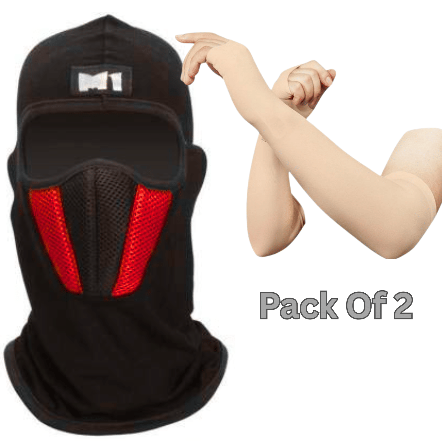     			Aksmit ( Pack Of 2 ) M1 Full Face Cover Balaclava Protection Filter Plain Mask With UV Protection Arm Sleeve Unisex