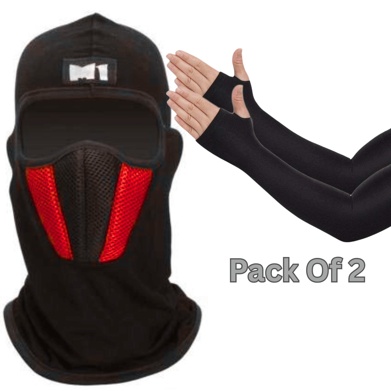 Aksmit ( Pack Of 2 ) M1 Full Face Cover Balaclava Protection Filter Plain Mask With UV Protection Arm Sleeve Unisex Aksmit ( Pack Of 2 ) M1 Full Face Cover Balaclava Protection Filter Plain Mask With UV Protection Arm Sleeve Unisex
