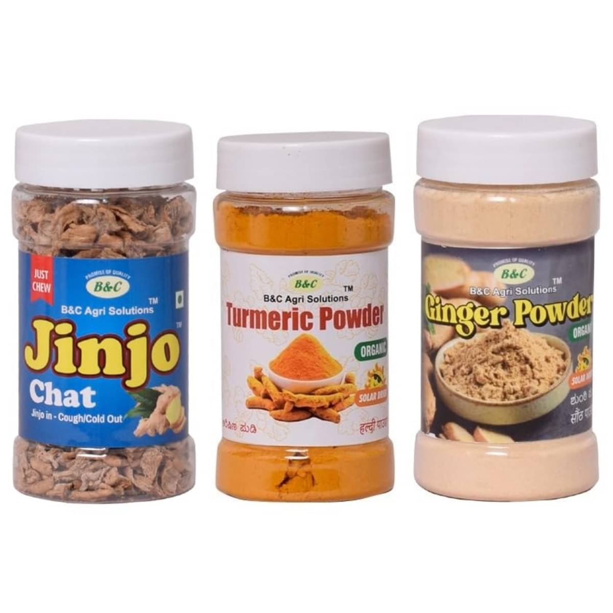 B & C Agri Solutions Turmeric Powder+Ginger Powder+Jinjo Chat 275 gm Pack of 3 B & C Agri Solutions Turmeric Powder+Ginger Powder+Jinjo Chat 275 gm Pack of 3