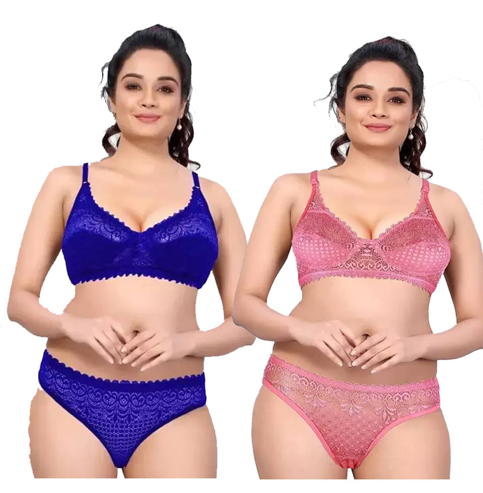    			BODY LABLE Pack of 2 Lace Bra & Panty Set For Women ( Pink,Blue )