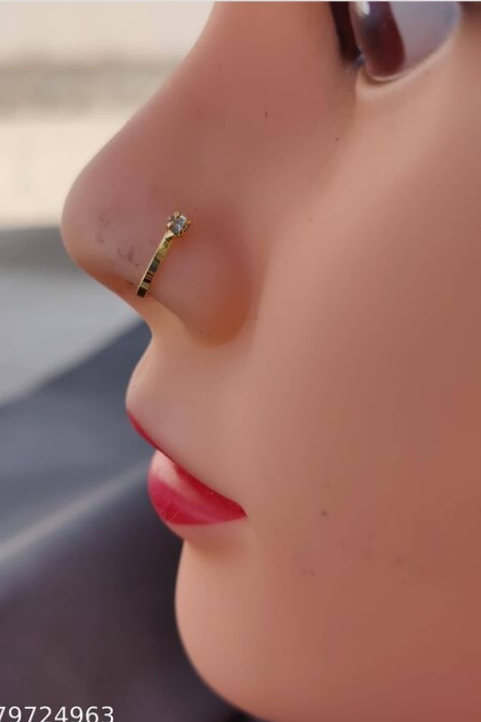     			Beautiful Gold Plated Nose Stud Long 1 nug Wedding Nose Ring Fashion Gift Jewellry Pack of 1