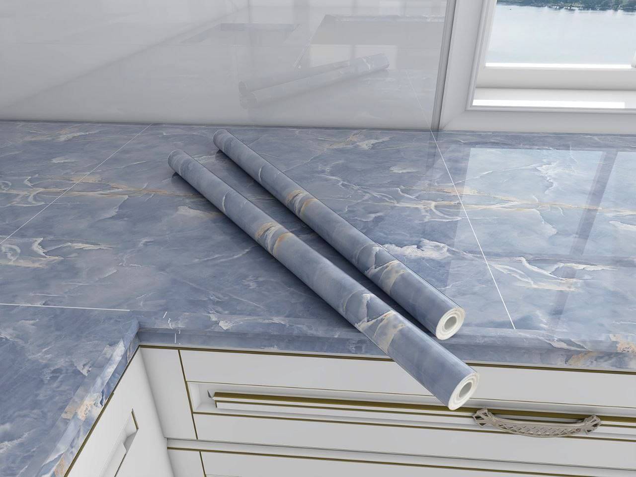     			Black & Blue Kitchen Wallpaper – Oil Proof, Waterproof (60x200CM)