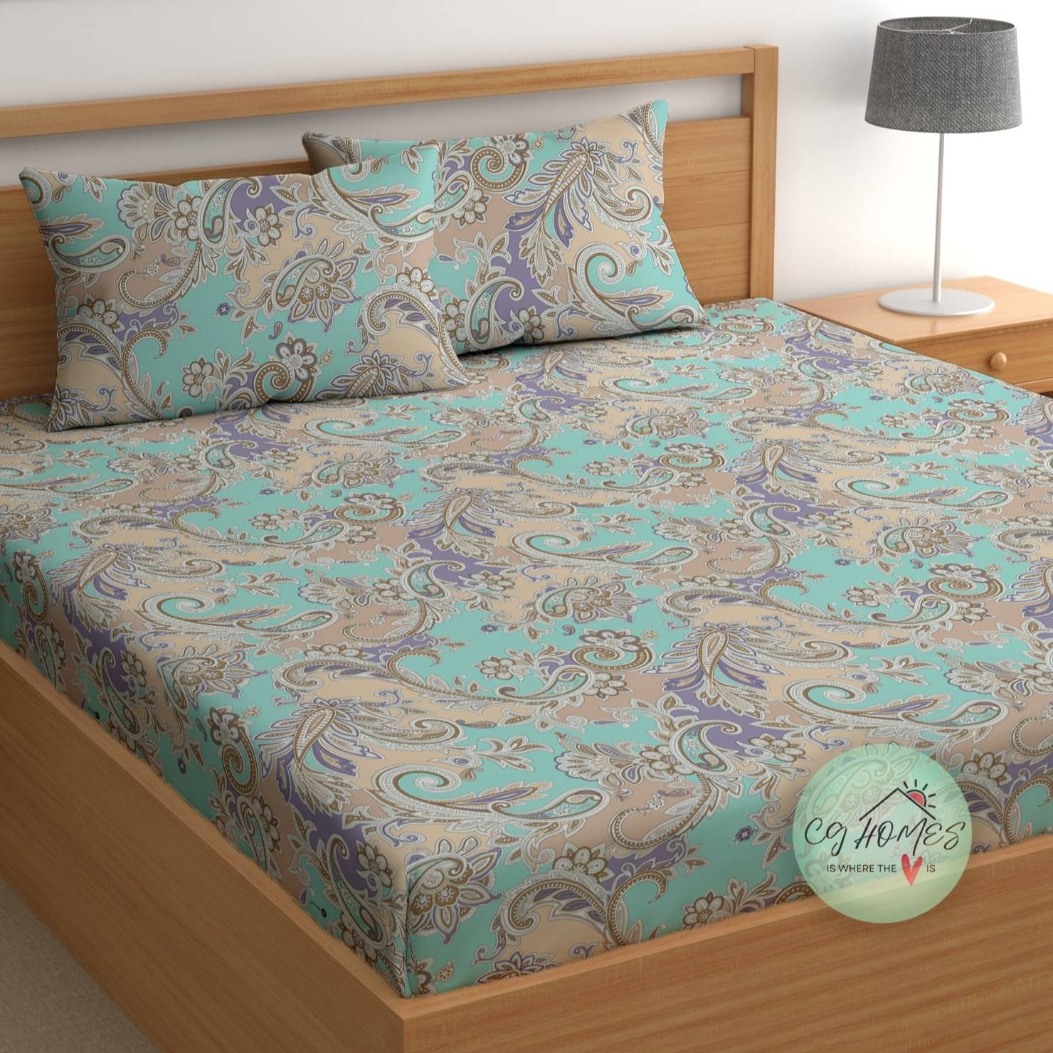     			CG HOMES Cotton 1 Double Bedsheet with 2 Pillow Covers ( Green )