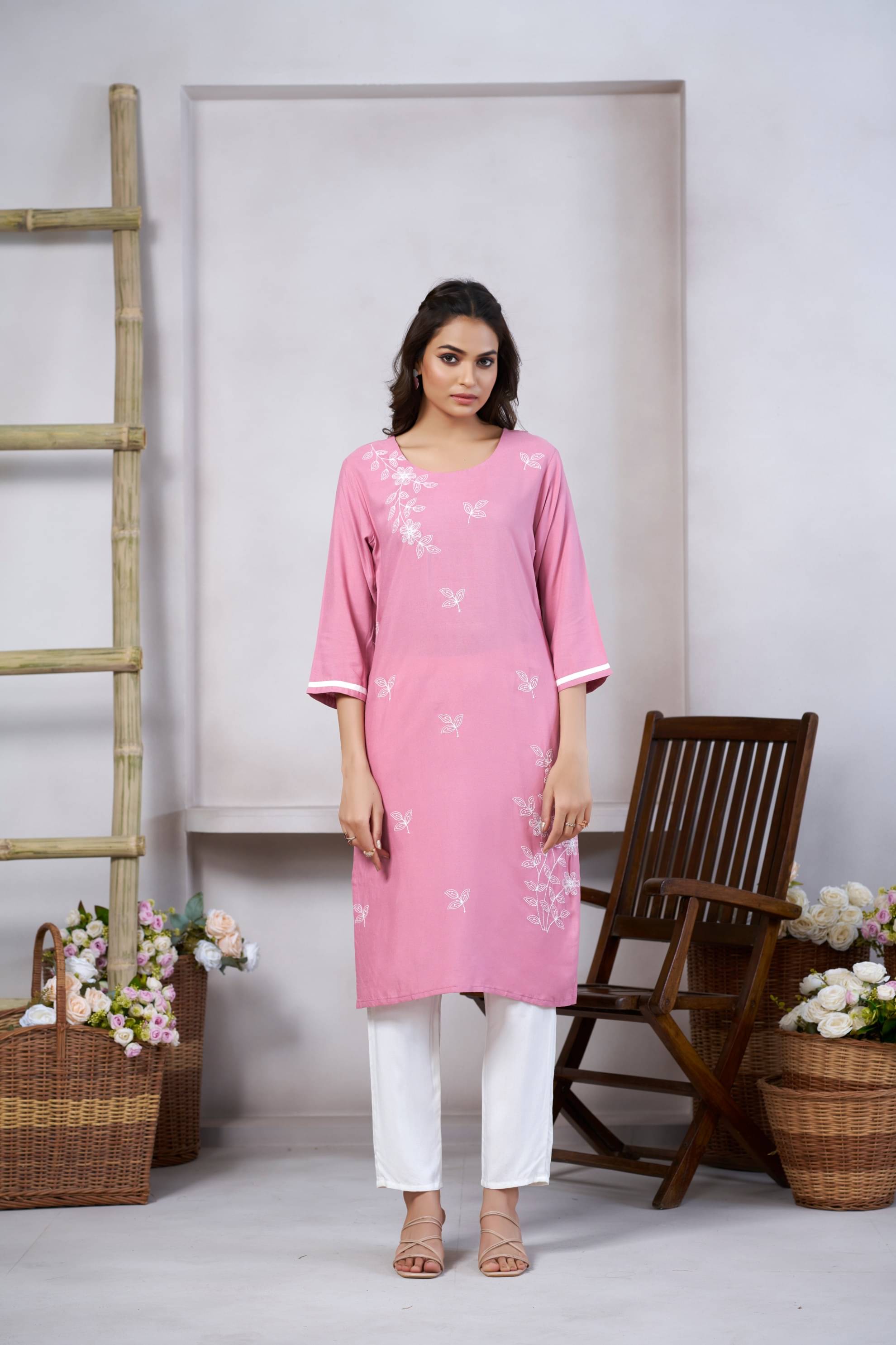 CYNOR Women Viscose Rayon Self Design Straight Kurti ( Pink ) CYNOR Women Viscose Rayon Self Design Straight Kurti ( Pink )