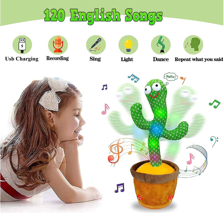     			Dancing Cactus Talking Toy, Rechargeable Toy, Wriggle & Singing Recording Repeat What Say Funny Education Toys for Babies Children Playing, Home Decorate Dancing Cactus Toy for Kids