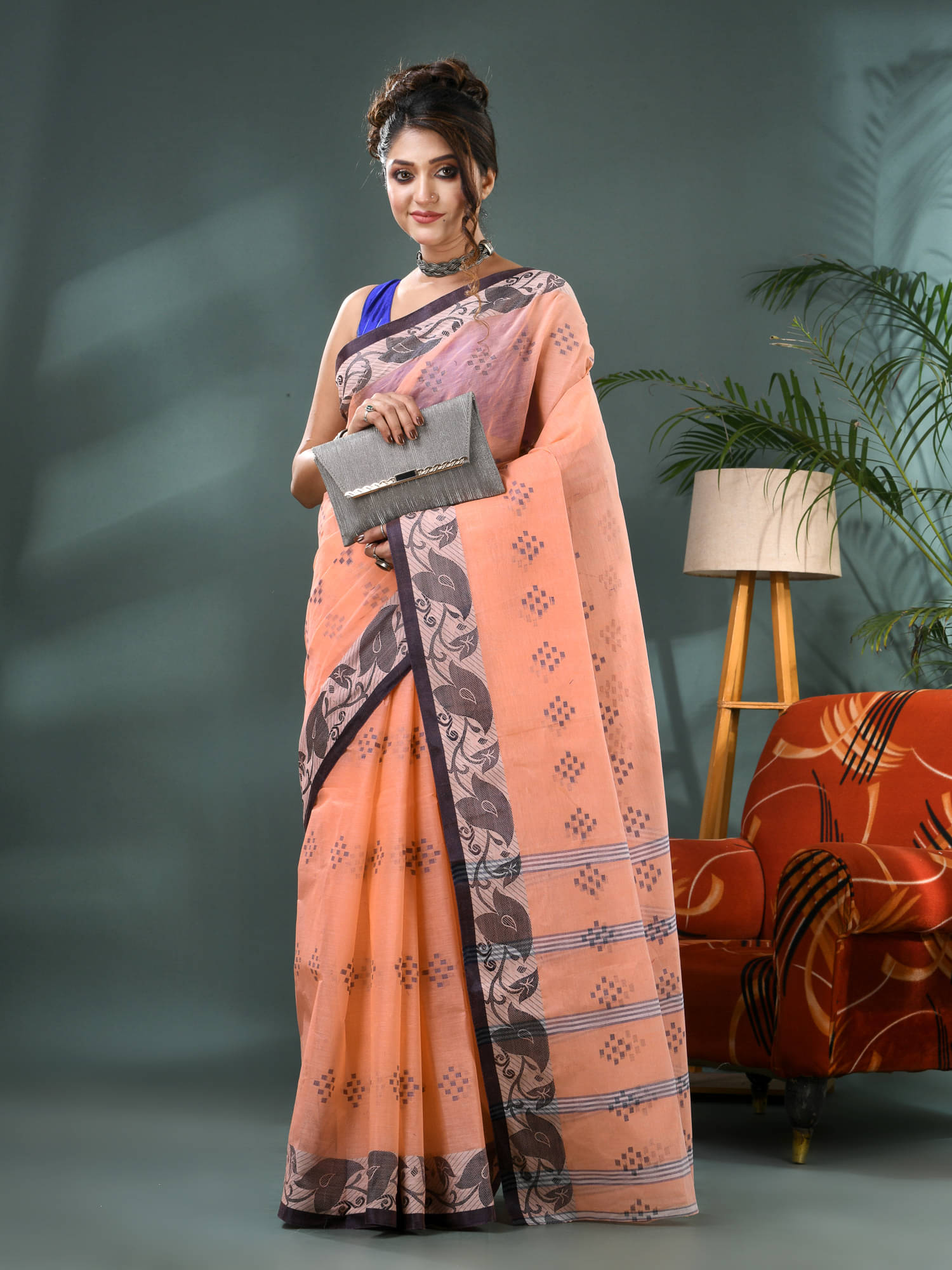     			Desh Bidesh Cotton Self Design Tant Saree Without Blouse Piece ( Orange )