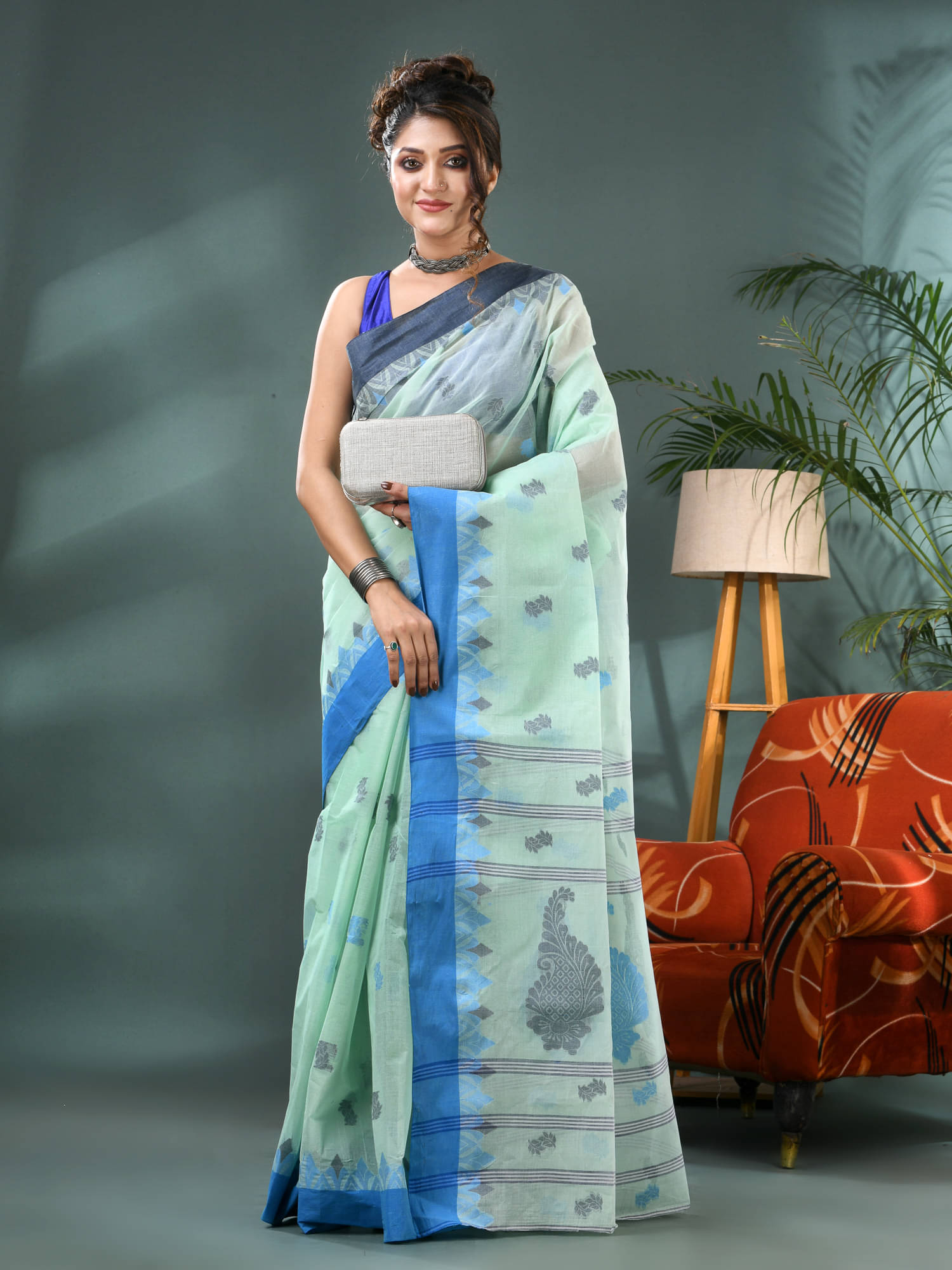     			Desh Bidesh Cotton Self Design Tant Saree Without Blouse Piece ( Blue )