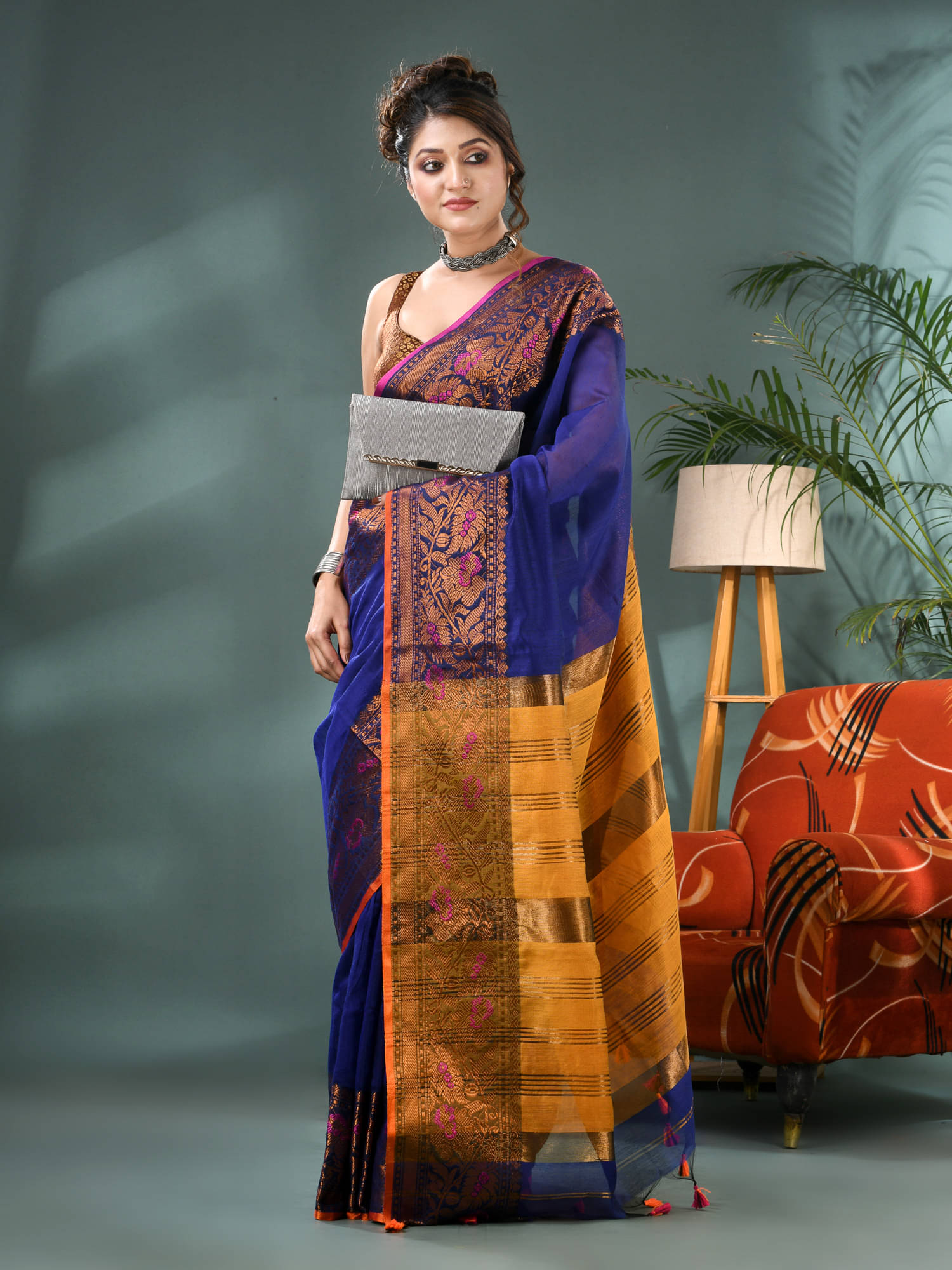     			Desh Bidesh Cotton Silk Self Design Kanjeevaram Sarees With Unstitched Blouse Piece ( Blue )
