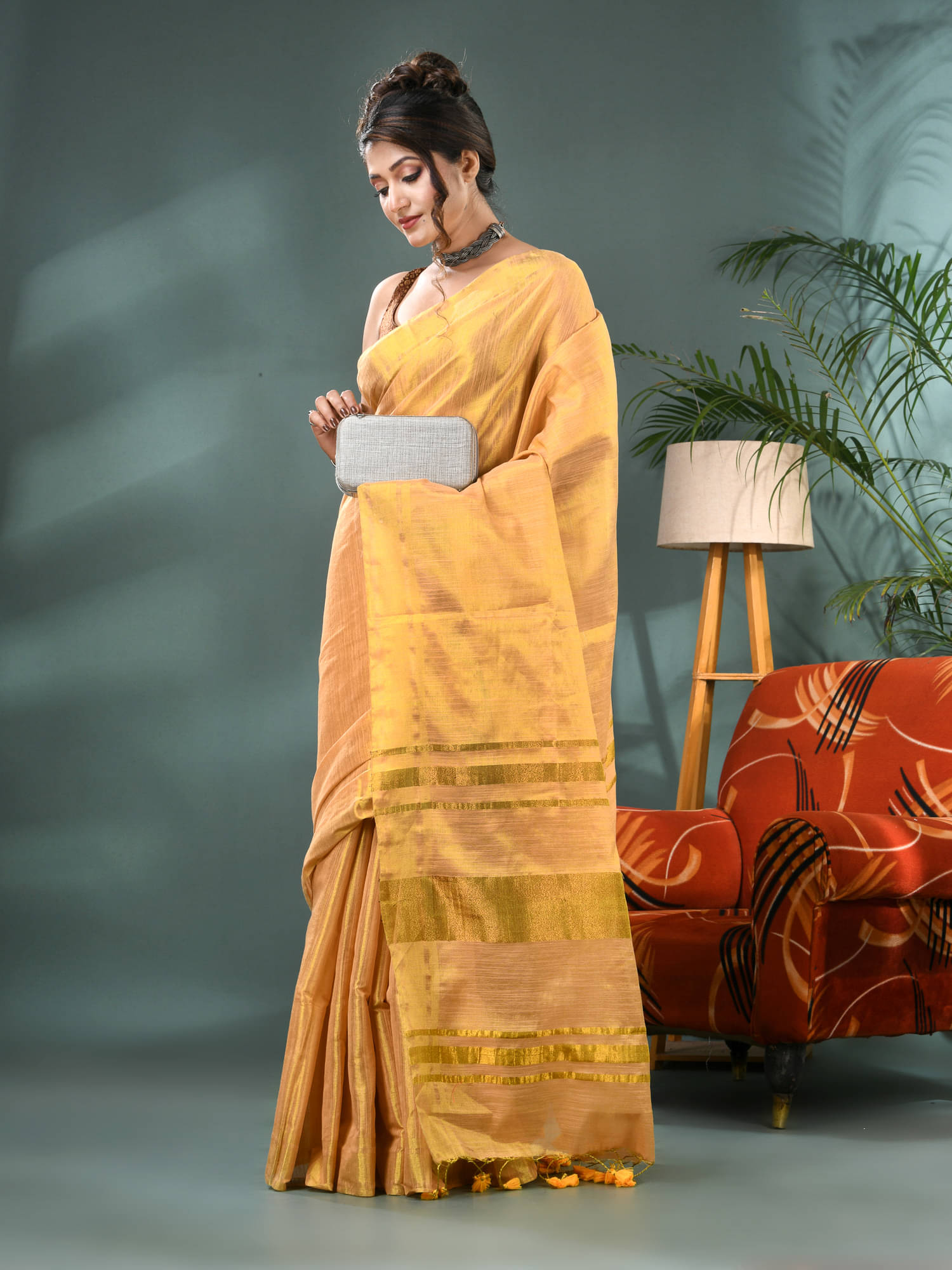 Desh Bidesh Cotton Silk Solid Banarasi saree With Unstitched Blouse Piece ( Gold )     			Desh Bidesh Cotton Silk Solid Banarasi saree With Unstitched Blouse Piece ( Gold )