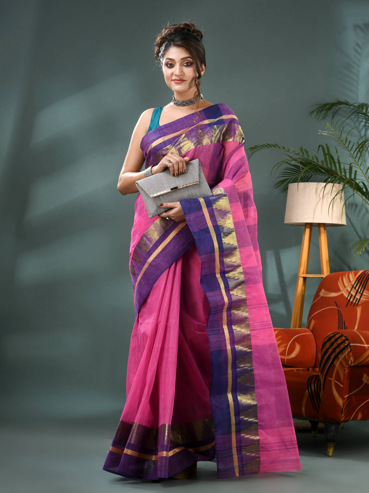 Desh Bidesh Cotton Woven Tant Saree Without Blouse Piece ( Pink )     			Desh Bidesh Cotton Woven Tant Saree Without Blouse Piece ( Pink )