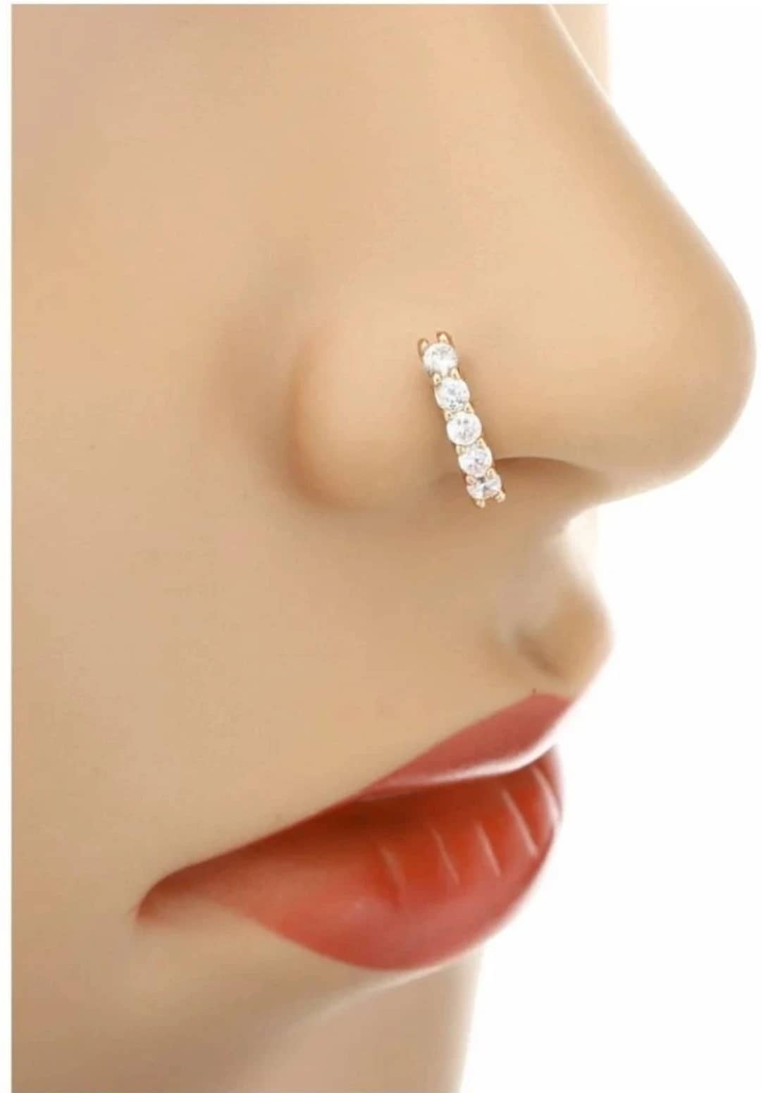 Diamond Nose RING GOLE 5 NUG DOUBLE Diamond Nose RING For Women and Girl PACK OF 1