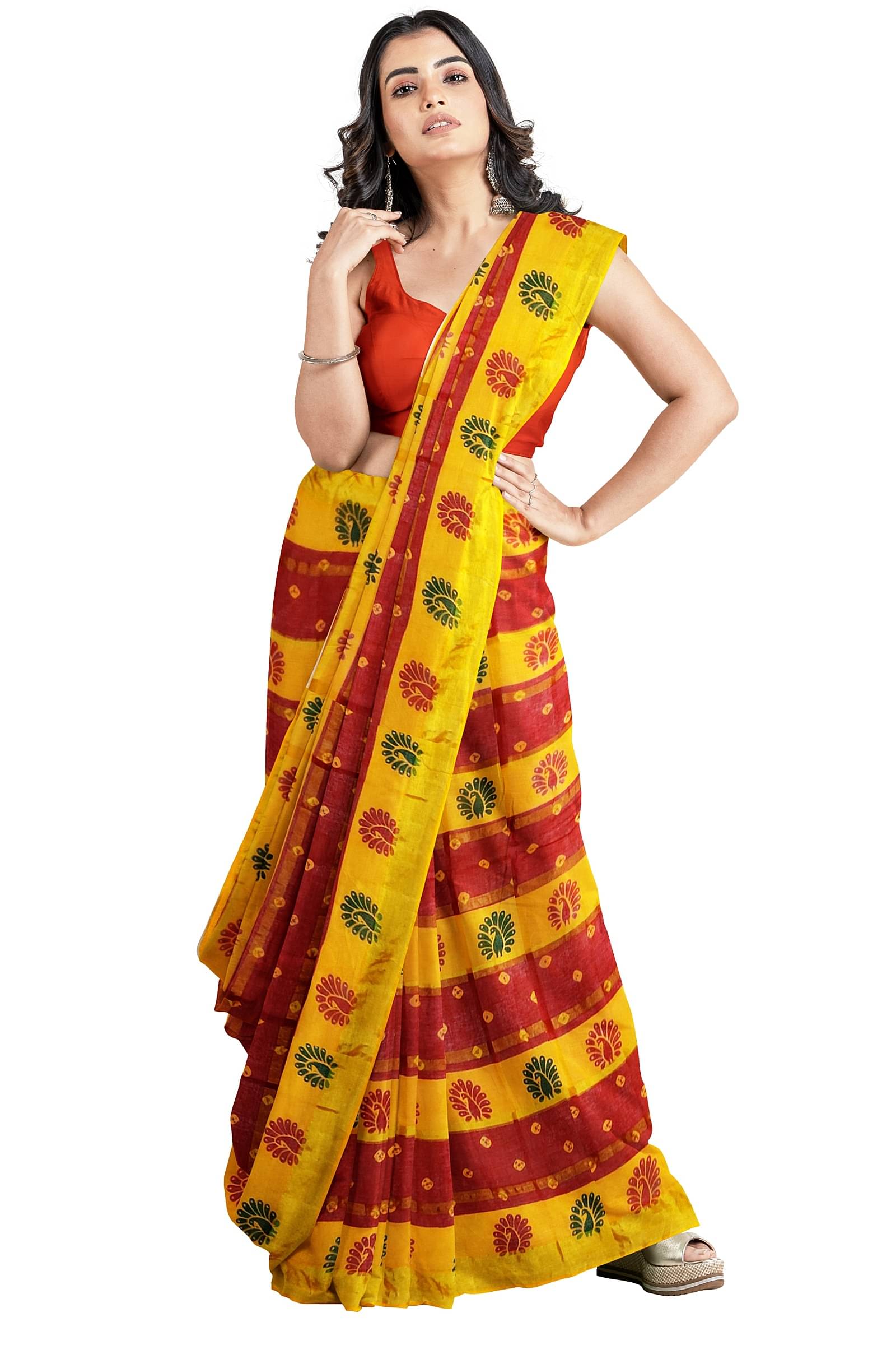 Dishita Cotton Checks Bandhani Sarees Without Blouse Piece ( Red )     			Dishita Cotton Checks Bandhani Sarees Without Blouse Piece ( Red )