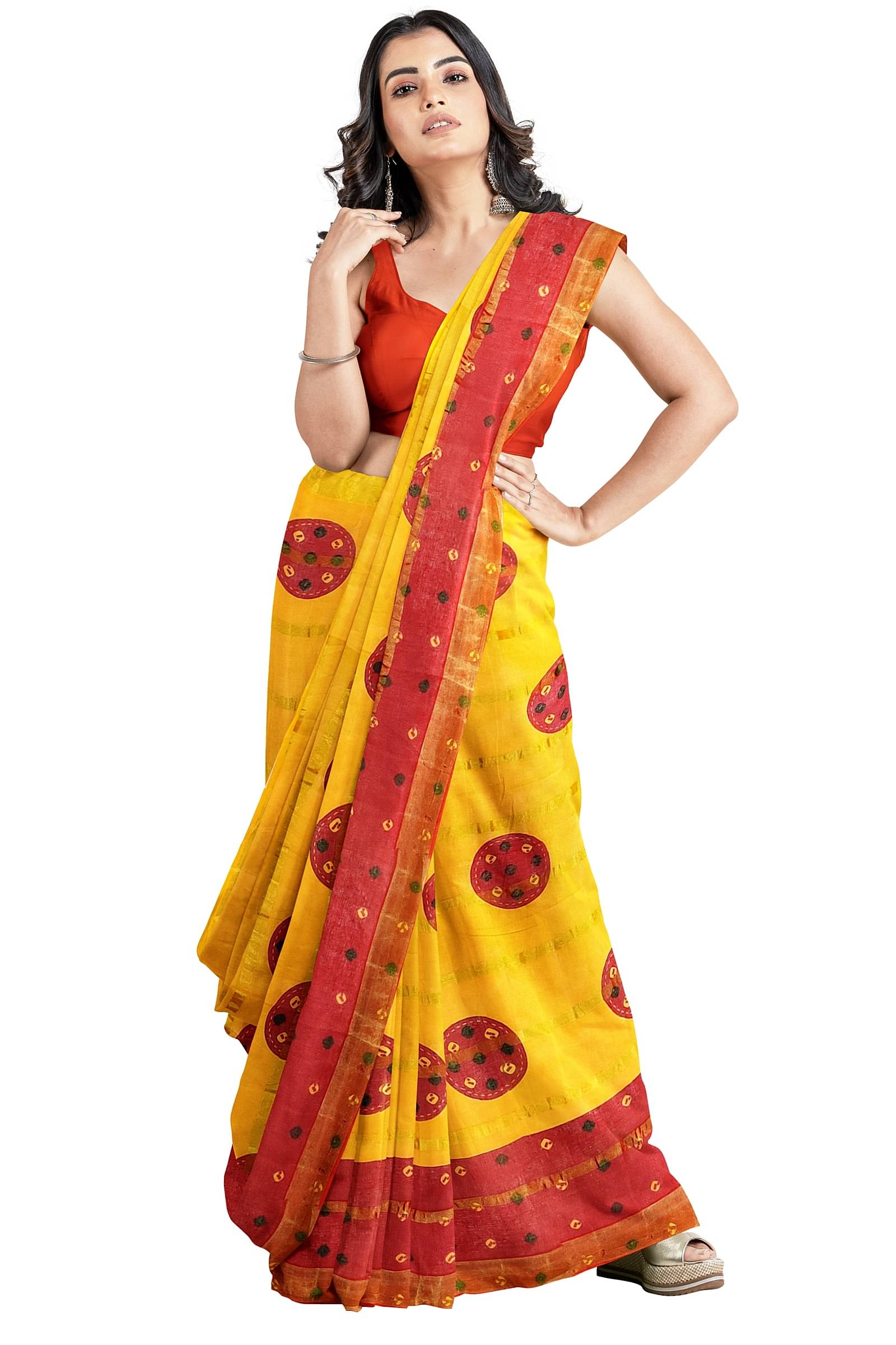     			Dishita Cotton Checks Bandhani Sarees Without Blouse Piece ( Yellow )