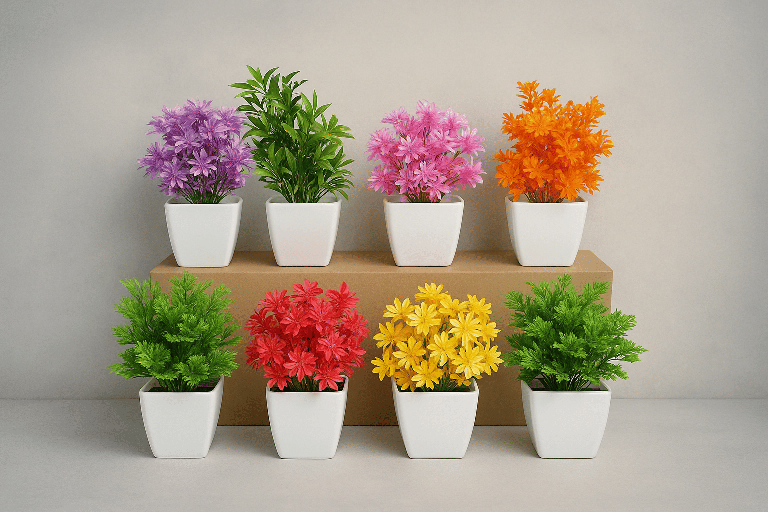 EverBloom (Pack of 8) Bonsai Wild Artificial Plant with Pots (14 cm, Green, Yellow, Purple, Pink, Red, Orange)     			EverBloom (Pack of 8) Bonsai Wild Artificial Plant with Pots (14 cm, Green, Yellow, Purple, Pink, Red, Orange)