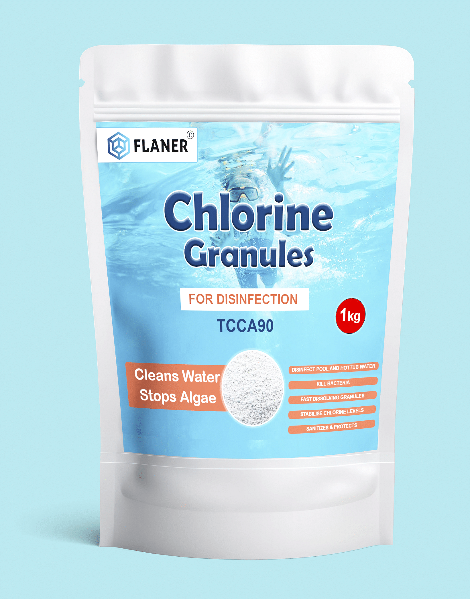     			Flaner Swimming Pool Water Purifier Dose Chlorine TCCA 90 Granules 1 KG