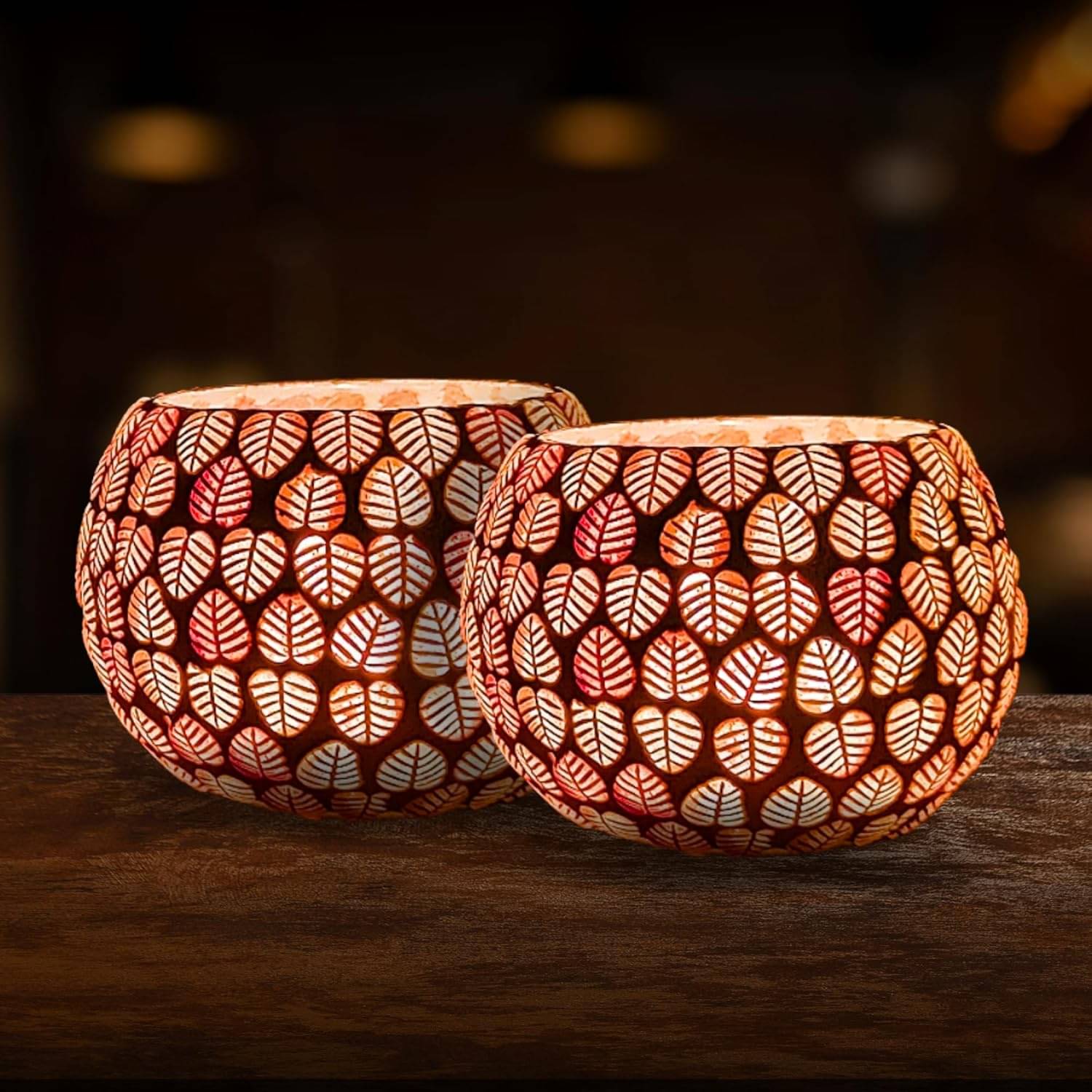     			Floryn decor Luxe Brown Table Top Glass Tea Light Holder - Pack of 2