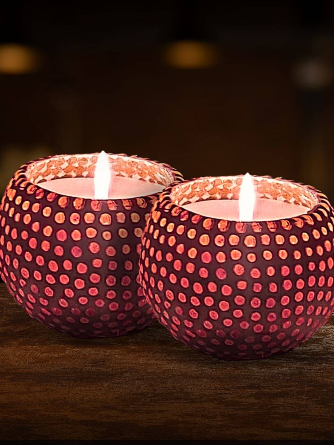     			Floryn decor Luxe Red Table Top Glass Tea Light Holder - Pack of 2