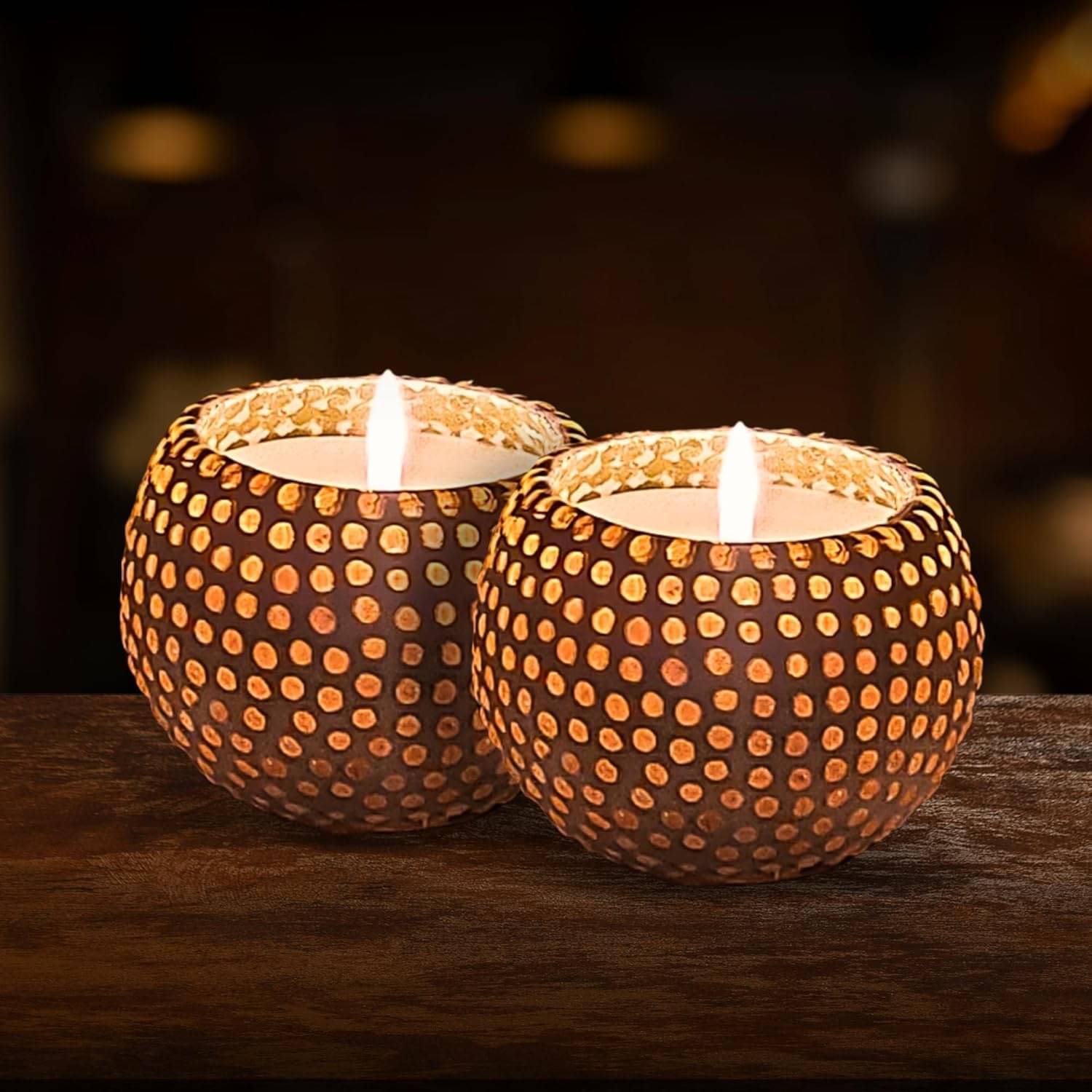     			Floryn decor Luxe Yellow Table Top Glass Tea Light Holder - Pack of 2