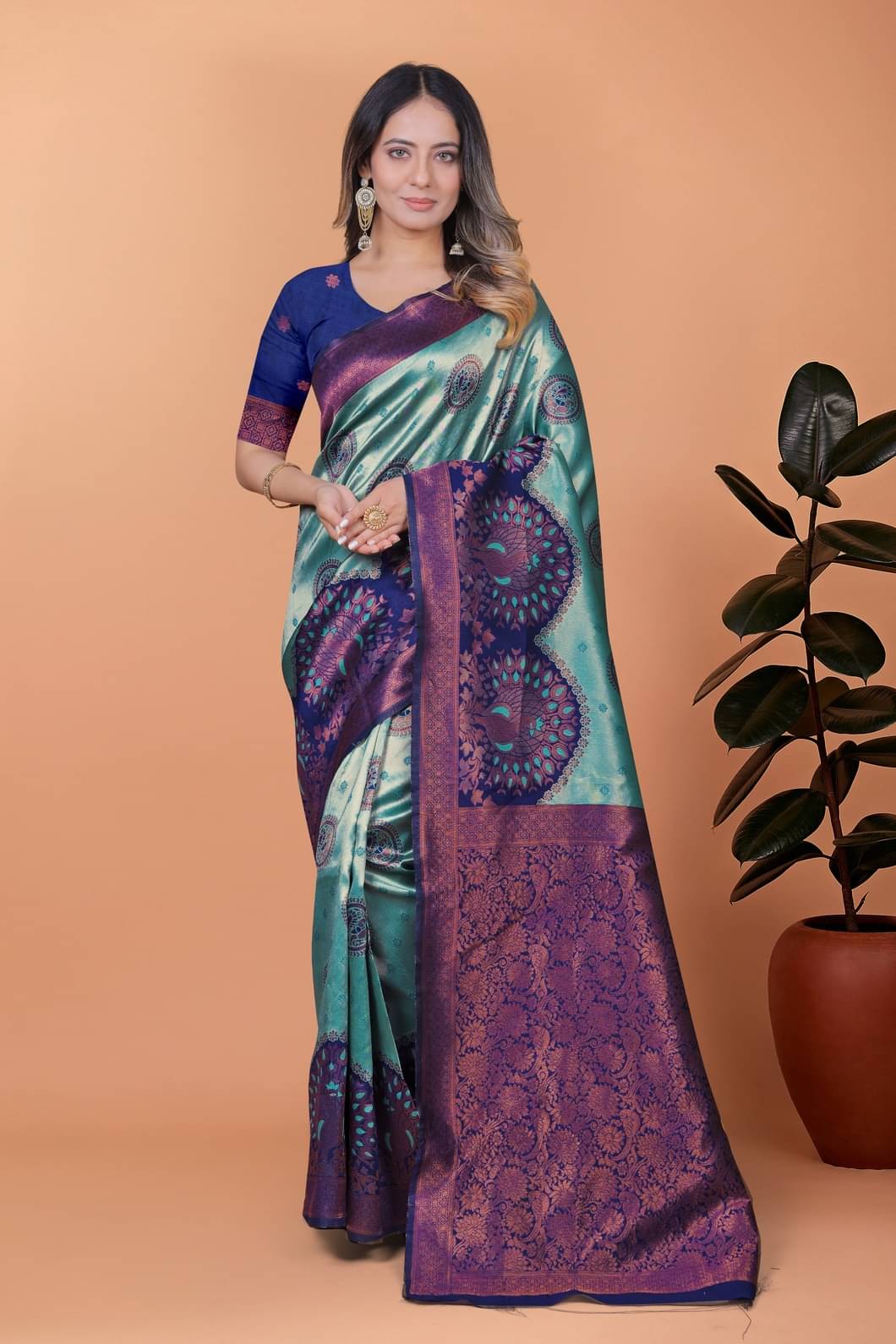 GSAREEJII Silk Woven Banarasi saree With Unstitched Blouse Piece ( Blue ) GSAREEJII Silk Woven Banarasi saree With Unstitched Blouse Piece ( Blue )