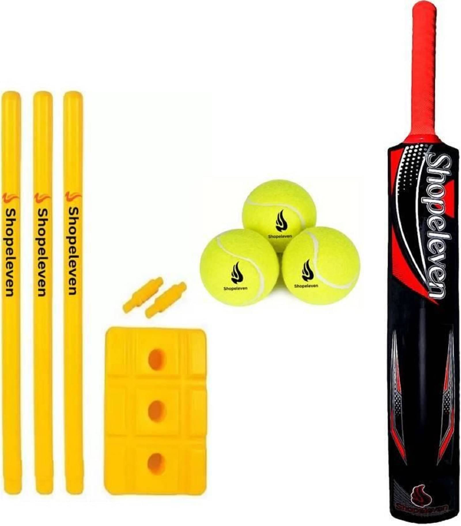 Gjshop Durable Plastic Cricket Bat with Full Stumps Set and 3 Practice Tennis Balls for 15+ Age Group Gjshop Durable Plastic Cricket Bat with Full Stumps Set and 3 Practice Tennis Balls for 15+ Age Group