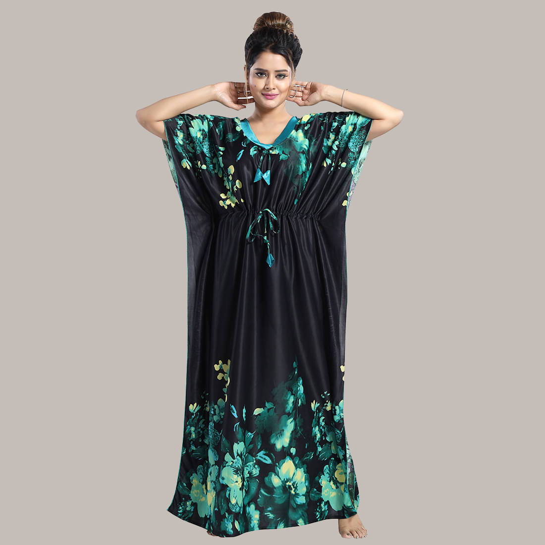     			Gutthi Green Satin Women's Nightwear Kaftan Night Dress ( Pack of 1 )