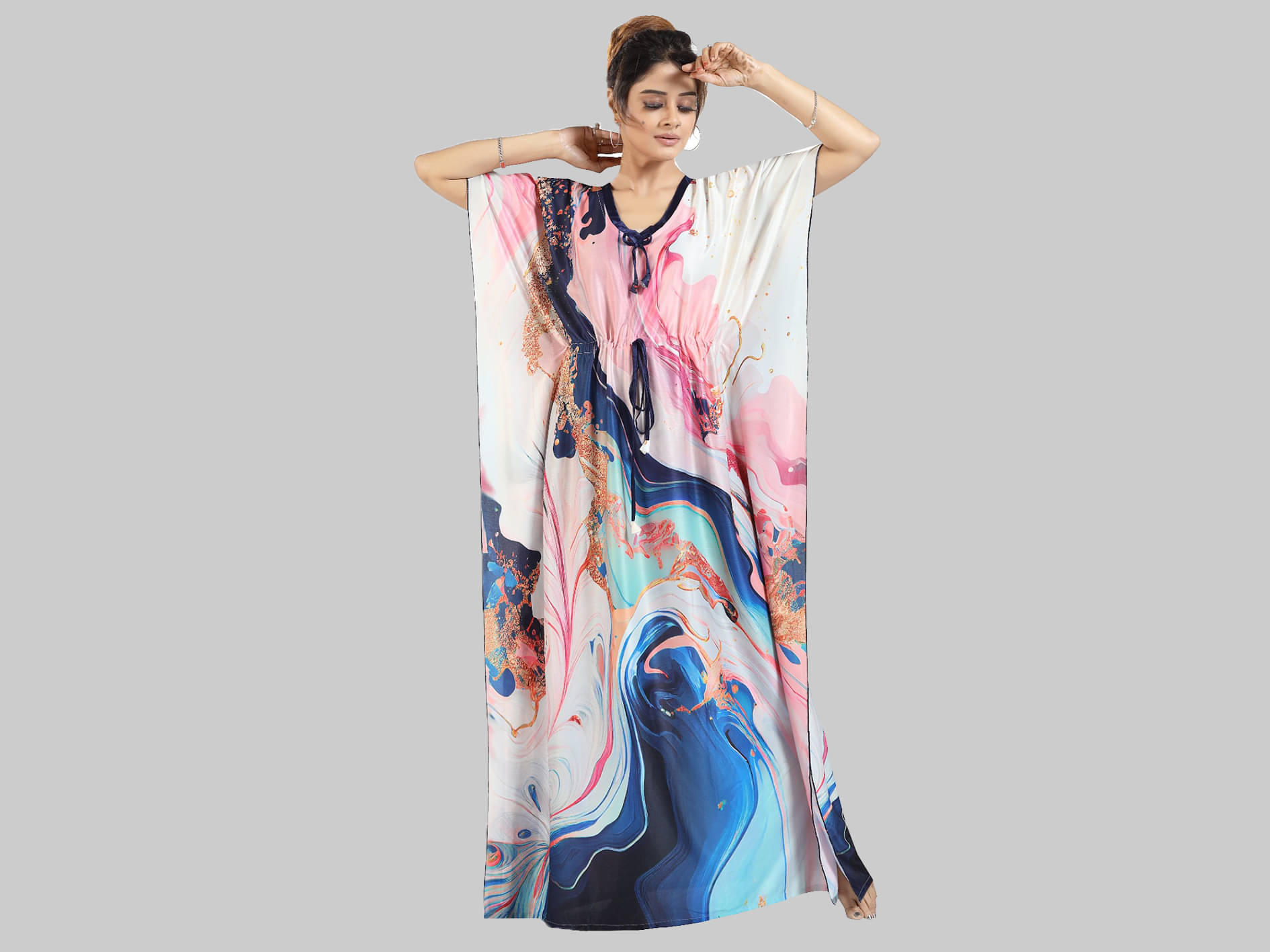 Gutthi Multi Color Polyester Women's Nightwear Kaftan Night Dress ( Pack of 1 ) Gutthi Multi Color Polyester Women's Nightwear Kaftan Night Dress ( Pack of 1 )