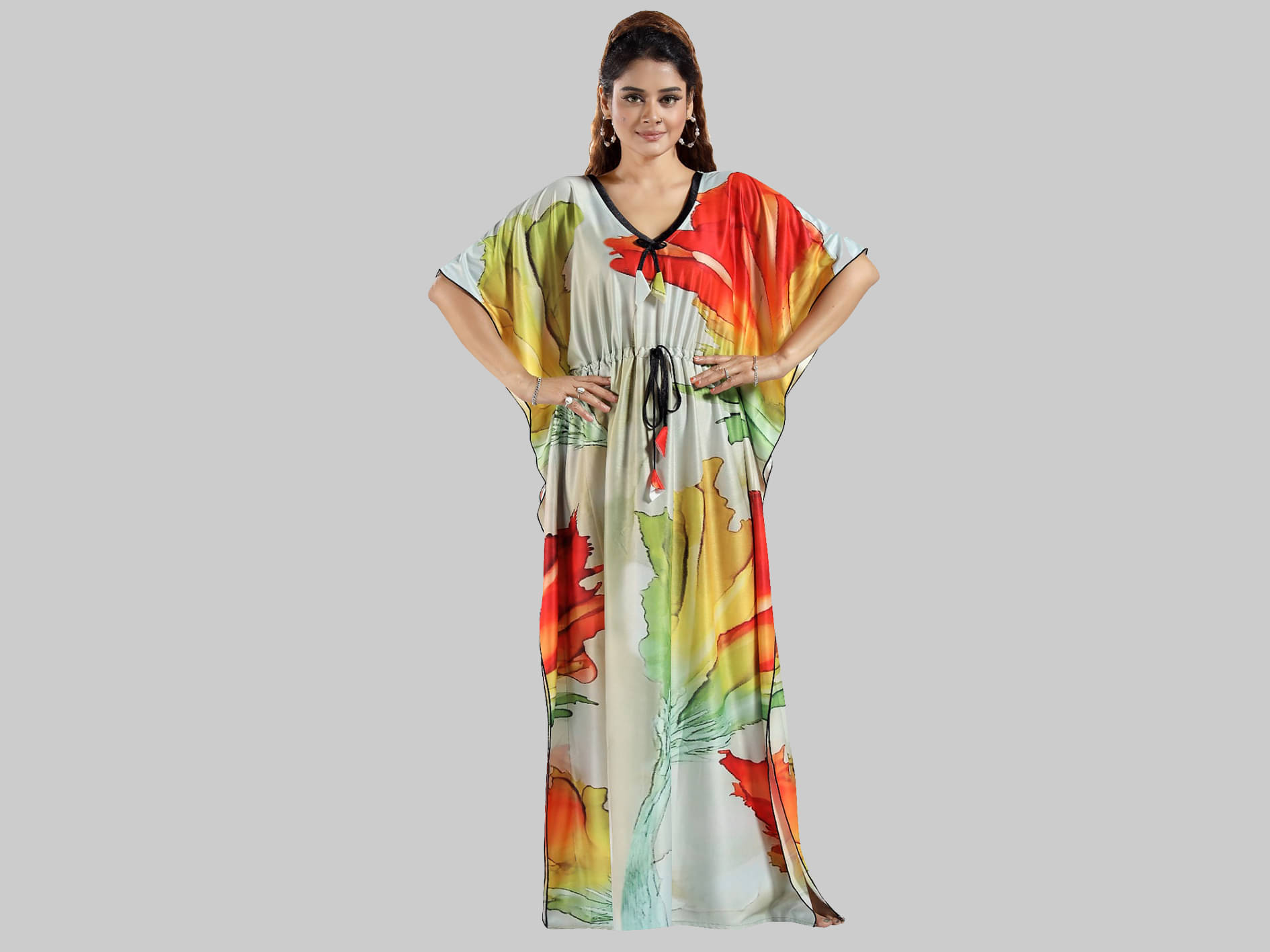 Gutthi Multi Color Polyester Women's Nightwear Kaftan Night Dress ( Pack of 1 ) Gutthi Multi Color Polyester Women's Nightwear Kaftan Night Dress ( Pack of 1 )