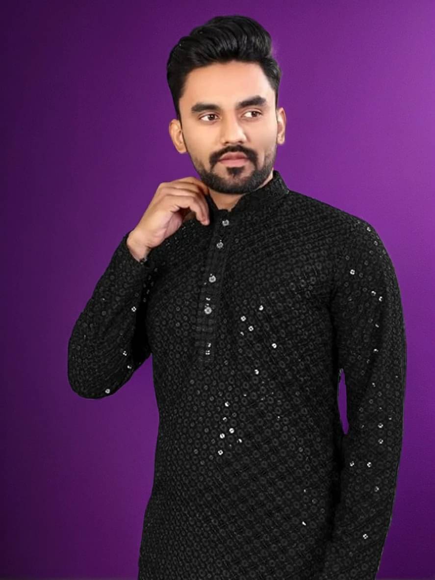     			Indian Poshakh Black Cotton Blend Men's Regular Kurta ( Pack of 1 )