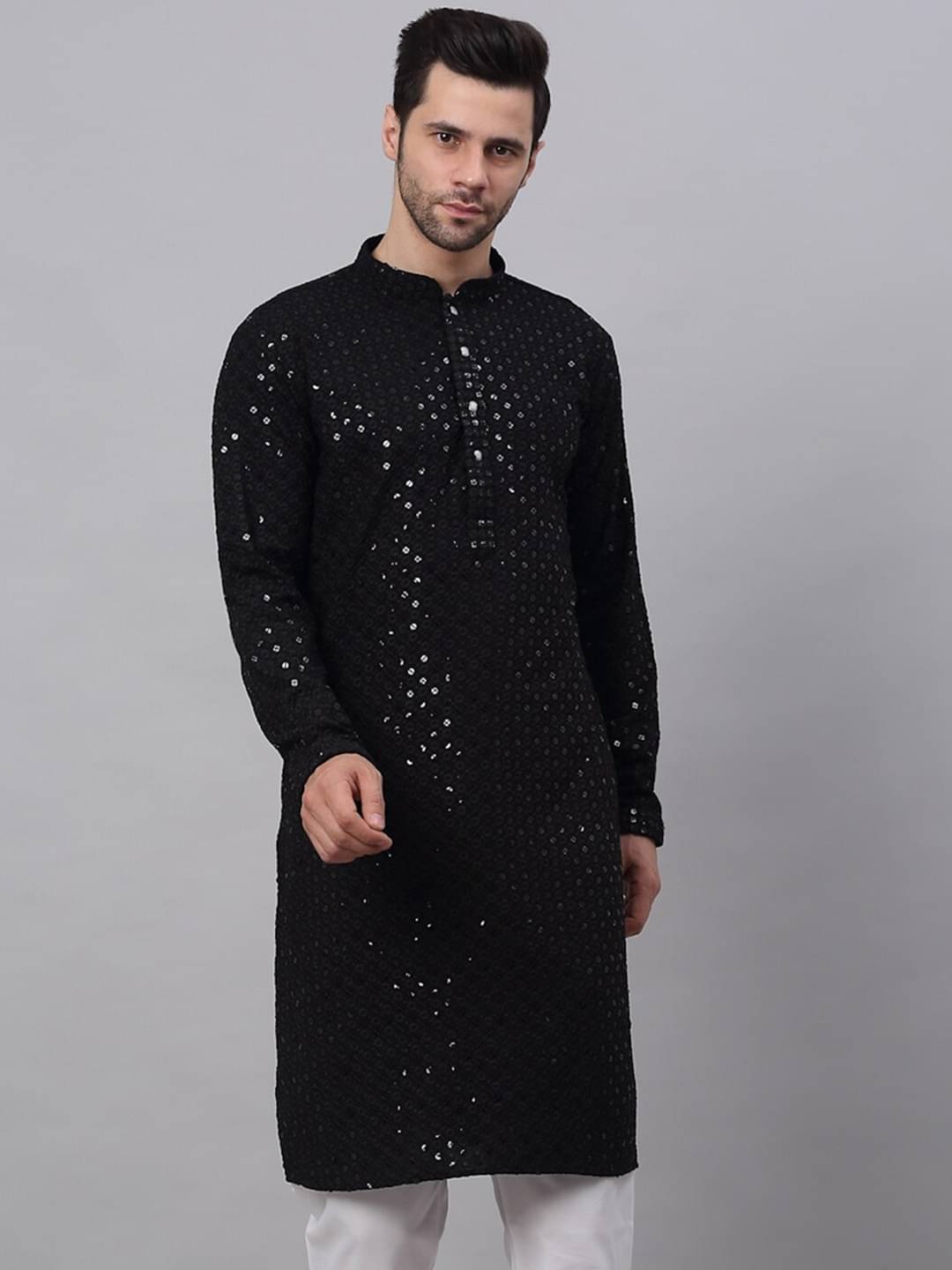     			Indian Poshakh Black Cotton Blend Men's Regular Kurta ( Pack of 1 )