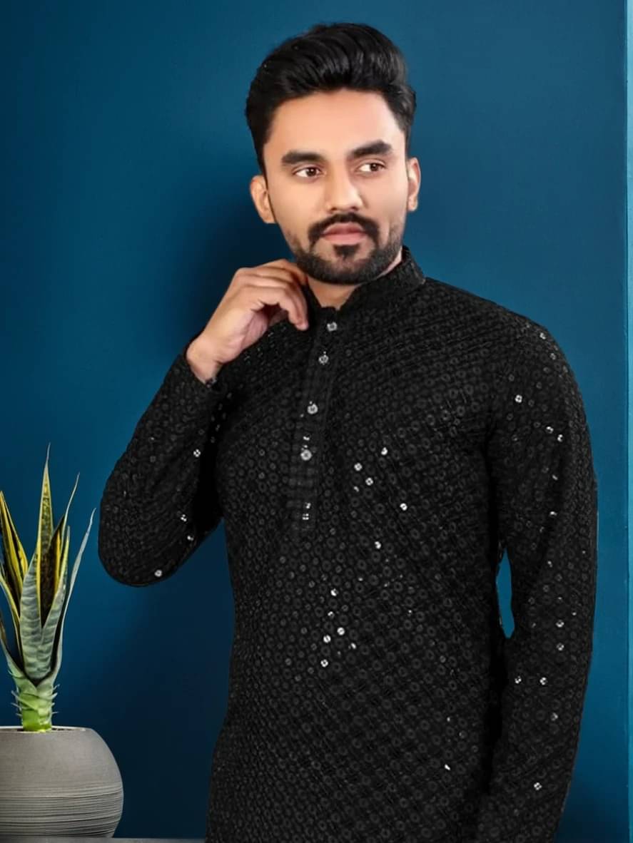     			Indian Poshakh Black Cotton Blend Men's Regular Kurta ( Pack of 1 )