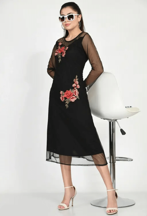 Jyoti Traders Women Net Self Design A-line Dress ( Black ) Jyoti Traders Women Net Self Design A-line Dress ( Black )