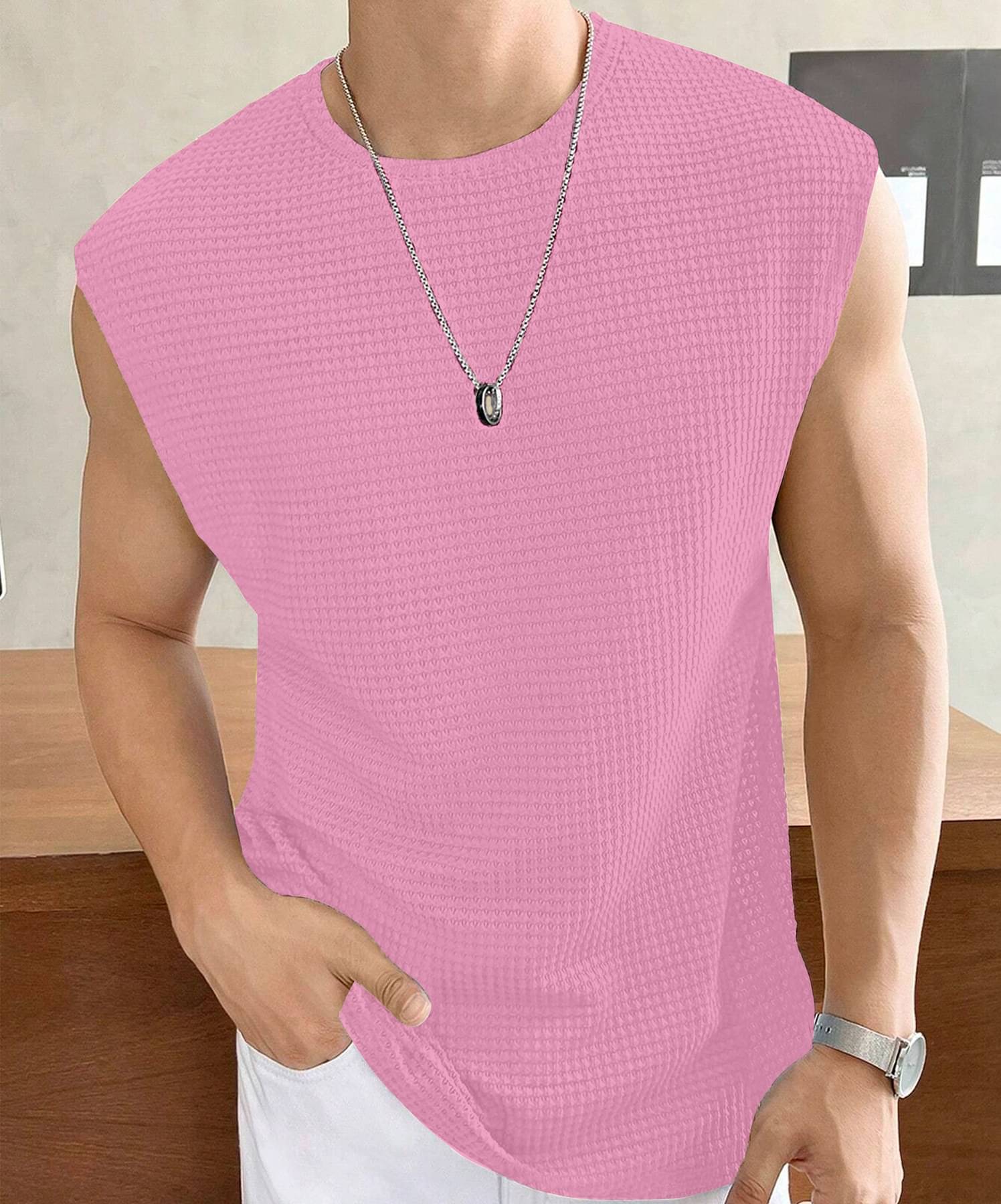    			KAJARU Pack of 1 Cotton Blend Tank For Men ( Light Pink )