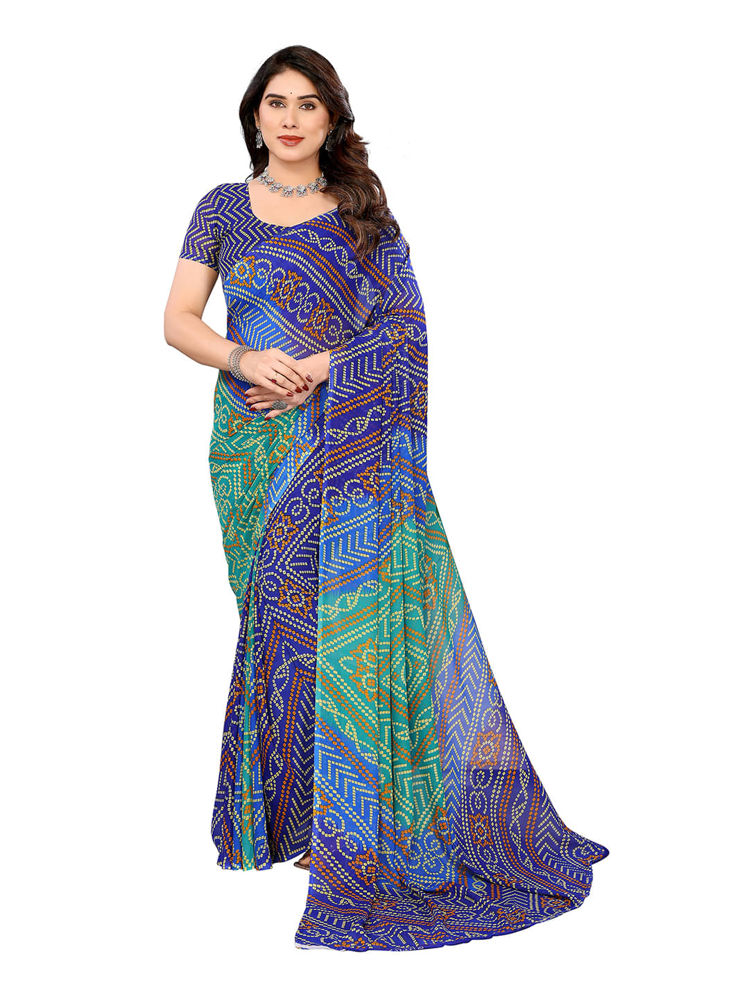 Kashvi Sarees Georgette Printed Bandhani Sarees With Unstitched Blouse Piece ( Blue ) Kashvi Sarees Georgette Printed Bandhani Sarees With Unstitched Blouse Piece ( Blue )