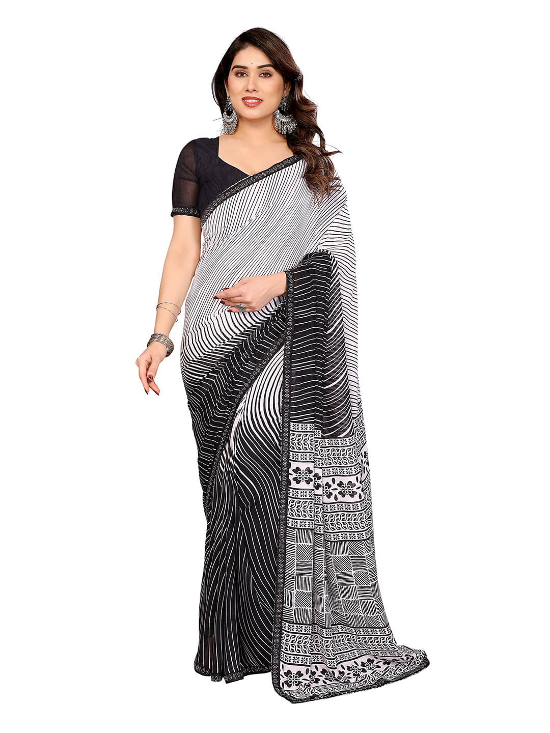 Kashvi Sarees Georgette Printed Leheriya Saree With Unstitched Blouse Piece ( Black ) Kashvi Sarees Georgette Printed Leheriya Saree With Unstitched Blouse Piece ( Black )