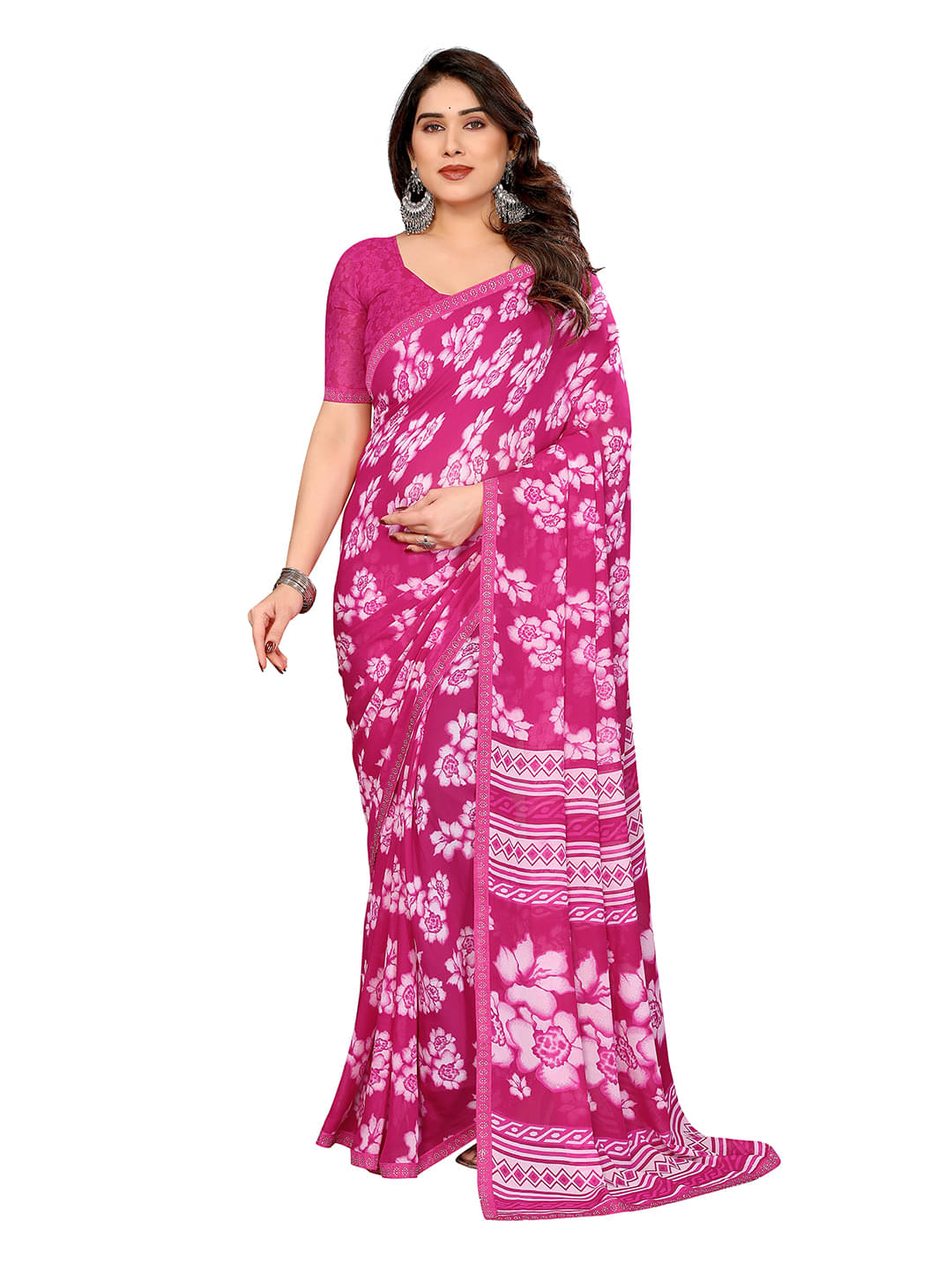 Kashvi Sarees Georgette Printed Kasavu Saree With Unstitched Blouse Piece ( Pink )     			Kashvi Sarees Georgette Printed Kasavu Saree With Unstitched Blouse Piece ( Pink )