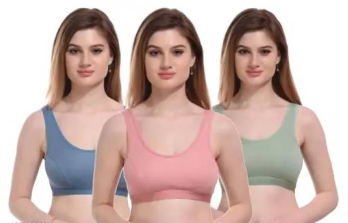    			Kiran Enterprises Green,Blue,Pink Cotton Non Padded Women's Sports Bra ( Pack of 3 )