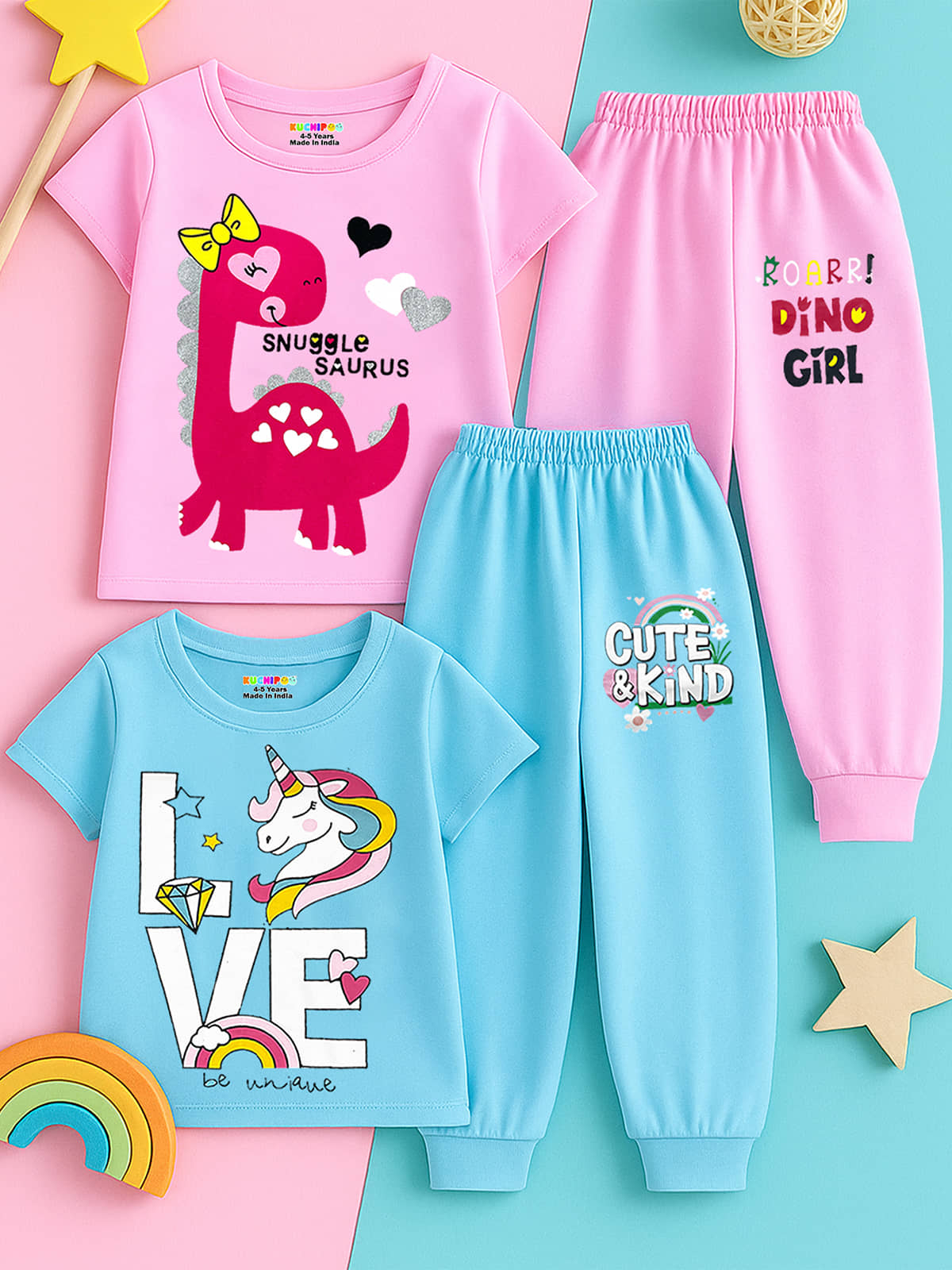 Kuchipoo Pack of 2 Girls Cotton Blend T-shirt & Pants ( Multicolor 5 )