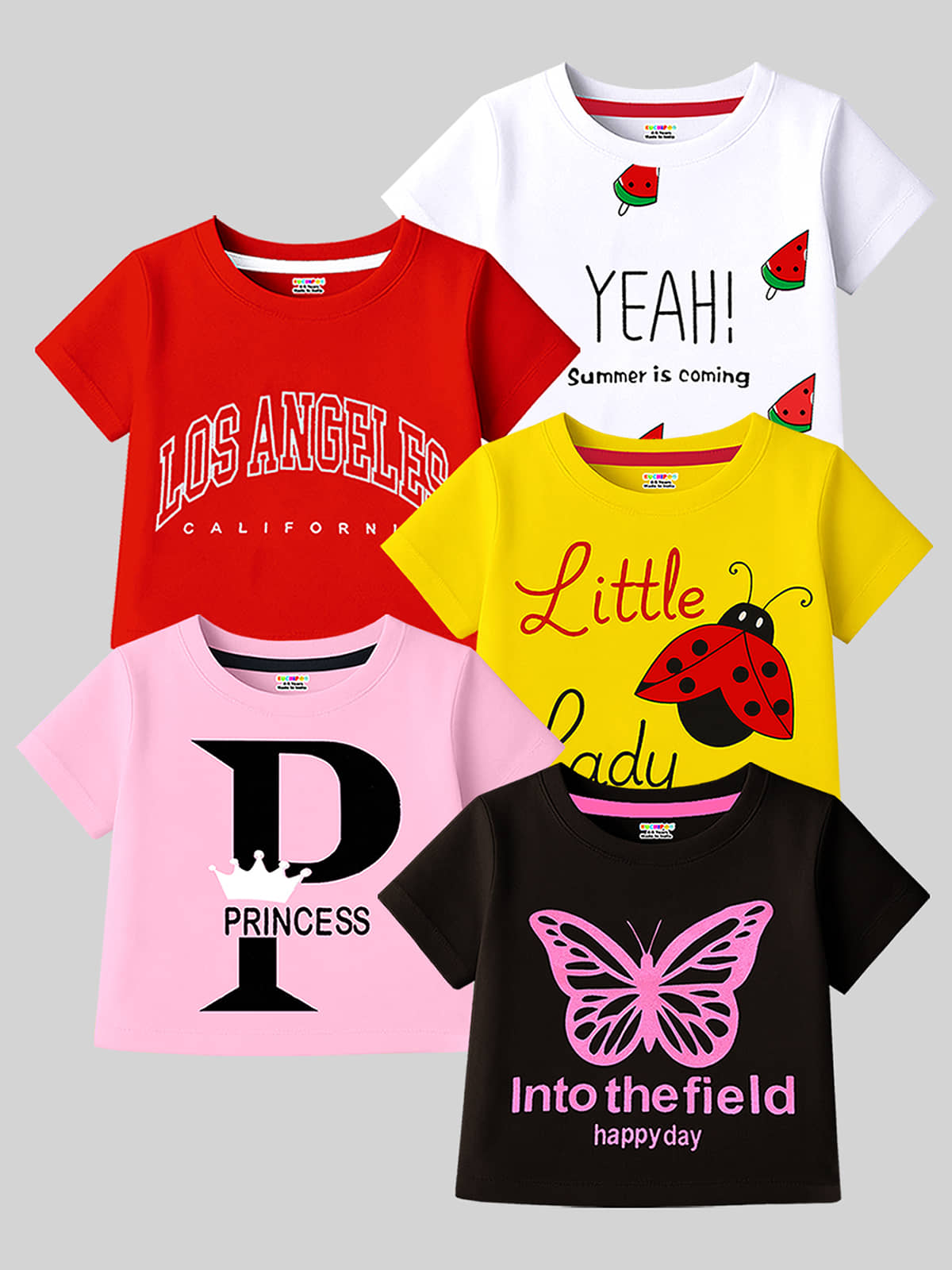 Kuchipoo Pack of 5 Girls Cotton Blend T-Shirt ( Multicolor 4 )
