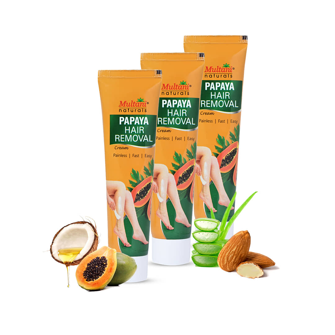 Multani Naturals Papaya Painless Hair Removal Cream for Smooth & Soft Finish 30ml (Pack of 3)