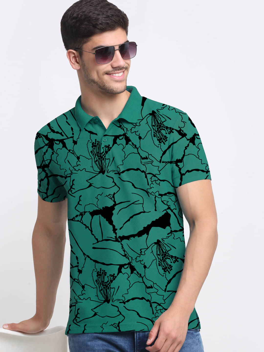 Merriment Men Cotton Blend Regular Fit Printed Polo T Shirt ( Green ) Merriment Men Cotton Blend Regular Fit Printed Polo T Shirt ( Green )