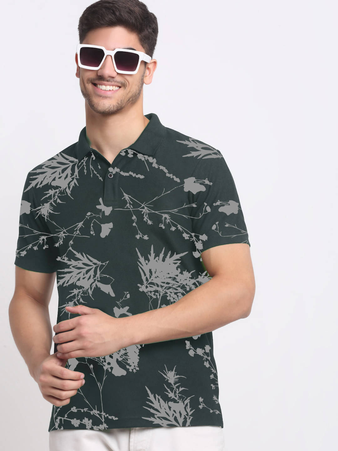 Merriment Men Cotton Blend Regular Fit Printed Polo T Shirt ( Dark Green ) Merriment Men Cotton Blend Regular Fit Printed Polo T Shirt ( Dark Green )