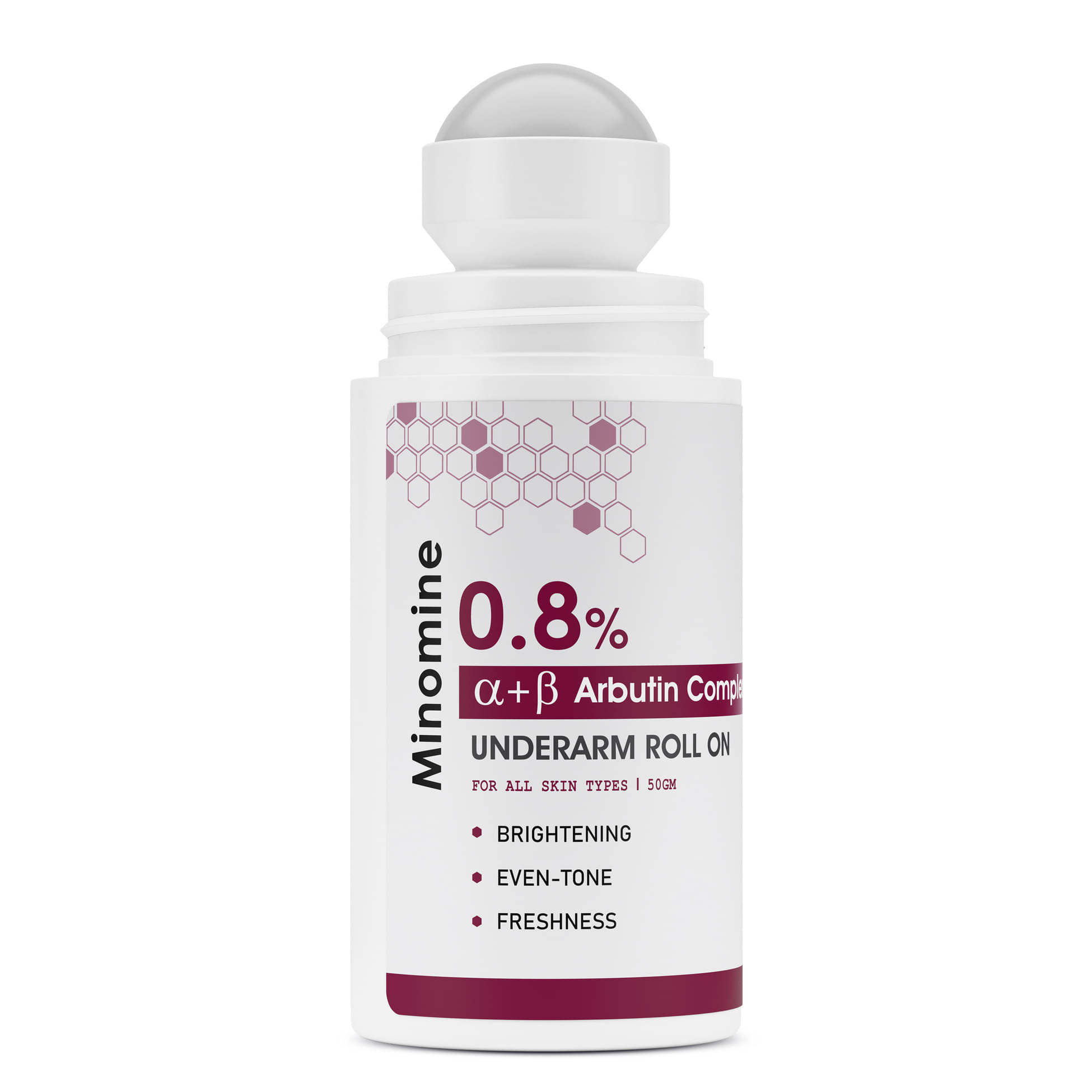    			Minomine Alpha + Beta Arbutin Complex Underarm Roll-On Serum | Brightens Underarms , Fades Pigmentation, Hydrates Skin & Soothes Irritation | For Dark Underarms, Black inner thighs & Knees | for Women & Men | 50ml
