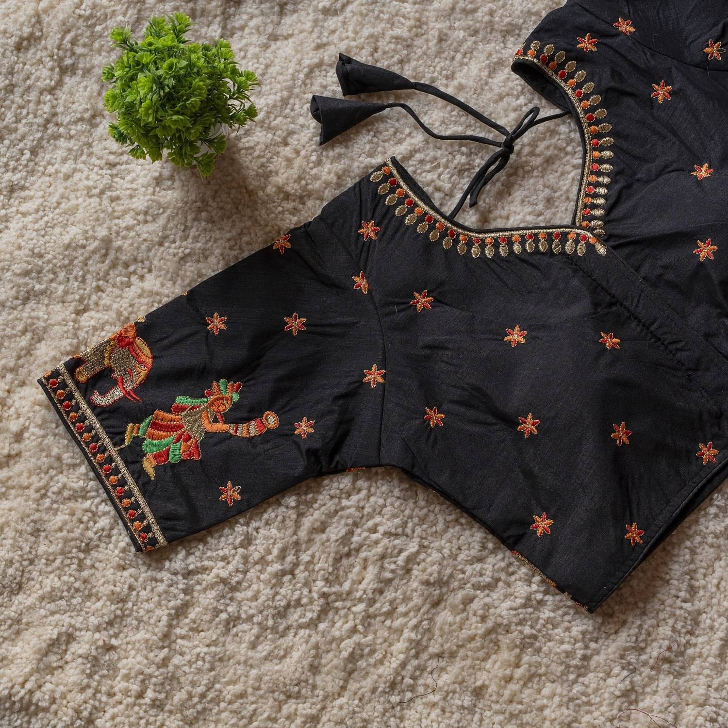     			Modern Mughals Black Readymade with Pad Silk Blend Women's Blouse ( Pack of 1 )